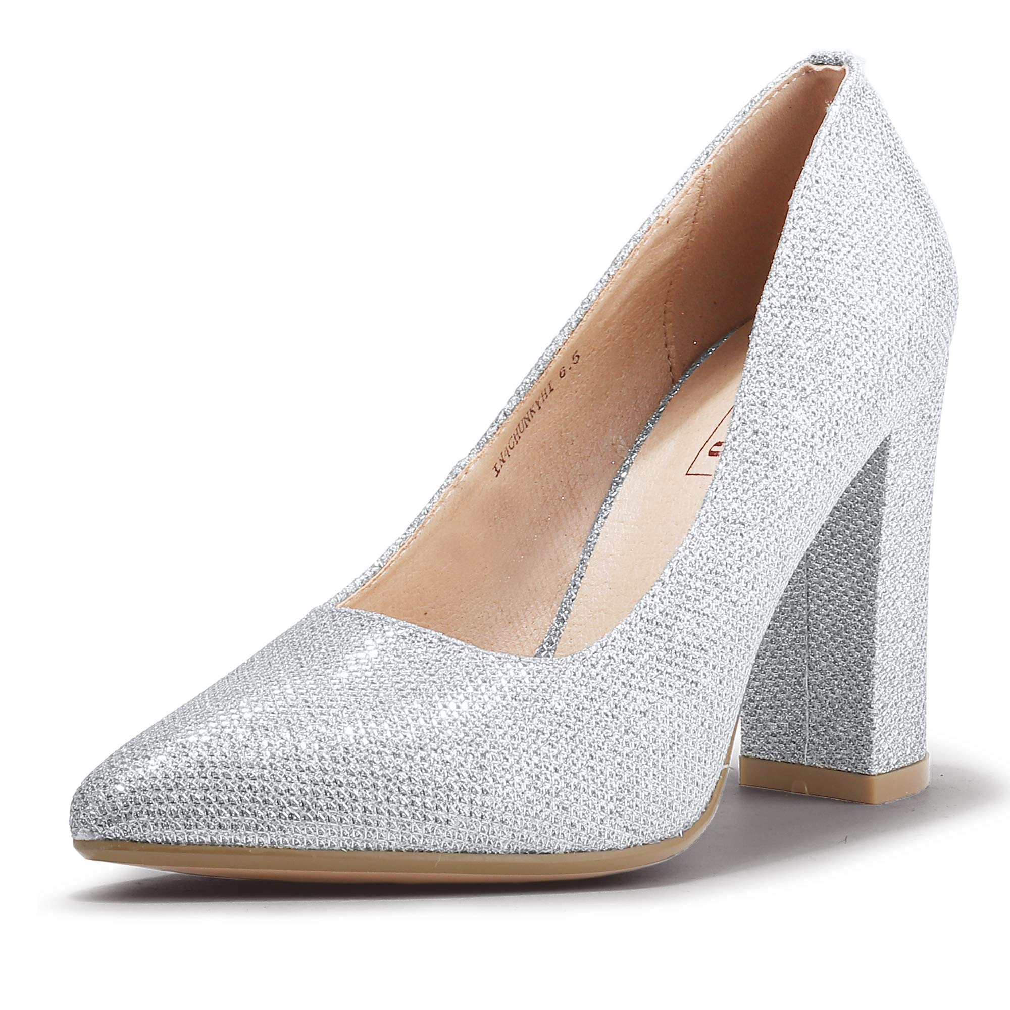 IDIFU Women's Chunky Block Heel Pointed Toe Pumps - Dressy Office Shoes for Work, Party & Special Occasions | Comfortable High Heels for Women