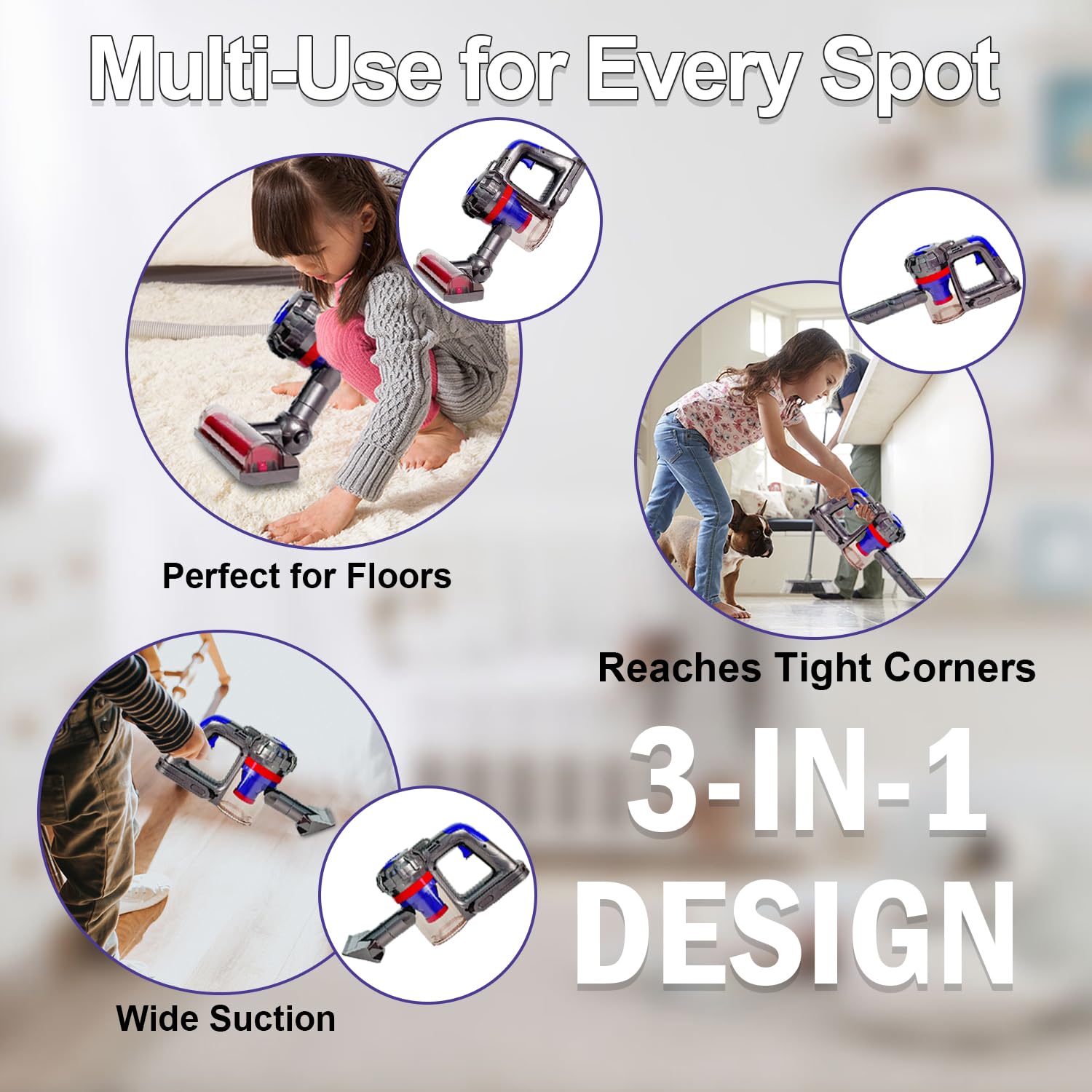 Yocool 3-in-1 Kids Vacuum Cleaner Toy That Really Works - Toddler Cleaning Set for Ages 3+ - Fun Educational Housekeeping Toy for Boys & Girls - Perfect for Pretend Play & Early Childhood Development (Multi01)