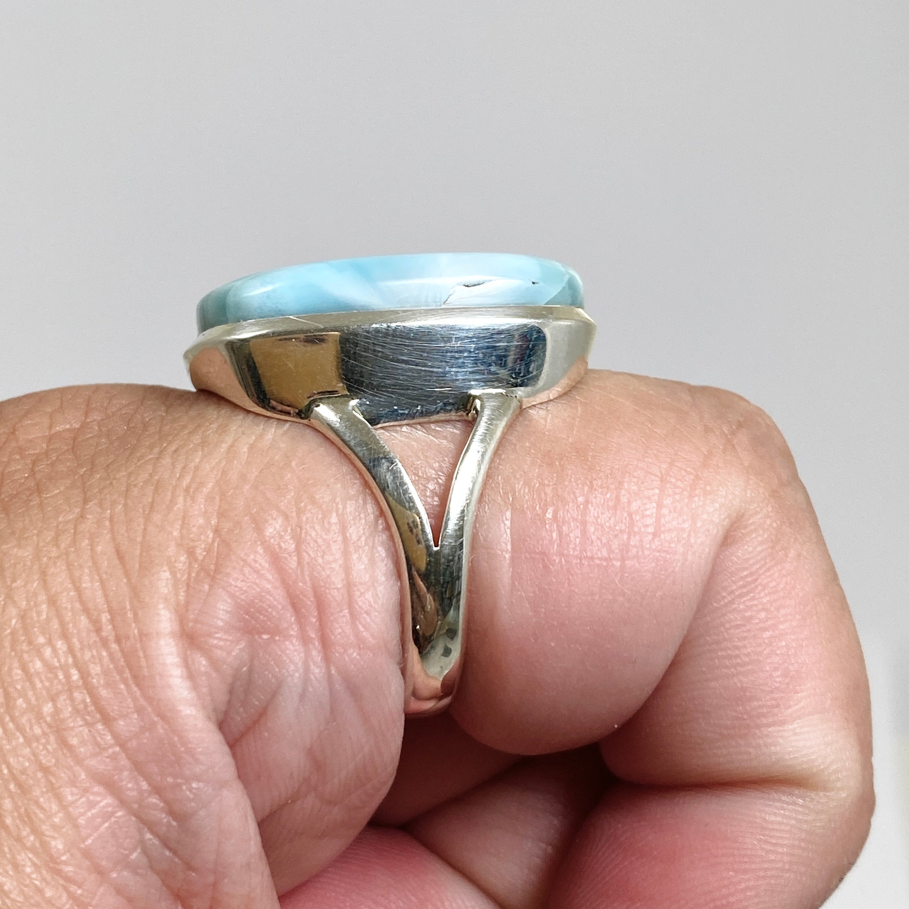 Larimar Rectangular Cabochon Split Band Ring - Size 12 - PRGJ826 - Perfect for Boho Jewelry, Beach Weddings & Everyday Elegant Style
