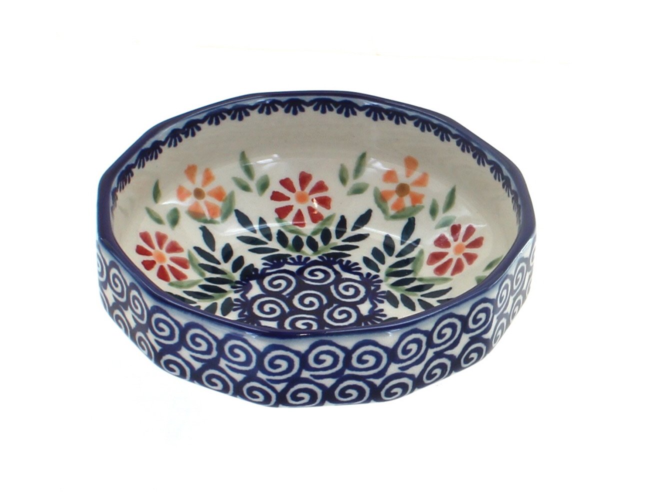 Handmade Blue Rose Polish Pottery Bowl - Small Angular Ceramic Dish for Home Decor, Kitchen & Dining | Perfect for Serving Salads, Snacks & Displaying Flowers