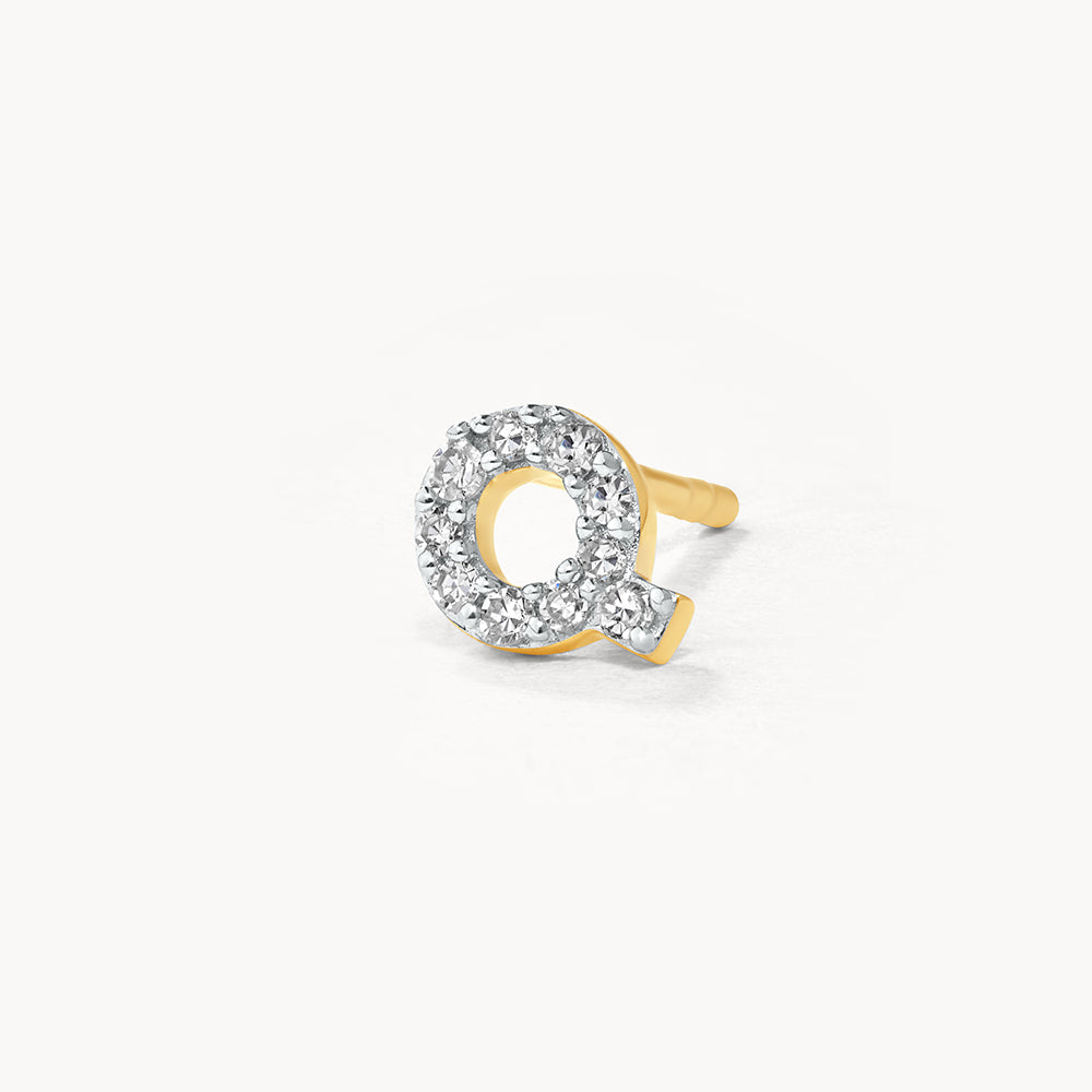 10k Gold Diamond Letter Q Single Stud Earring - Elegant Initial Jewelry for Women, Perfect for Gifts, Birthdays & Everyday Wear