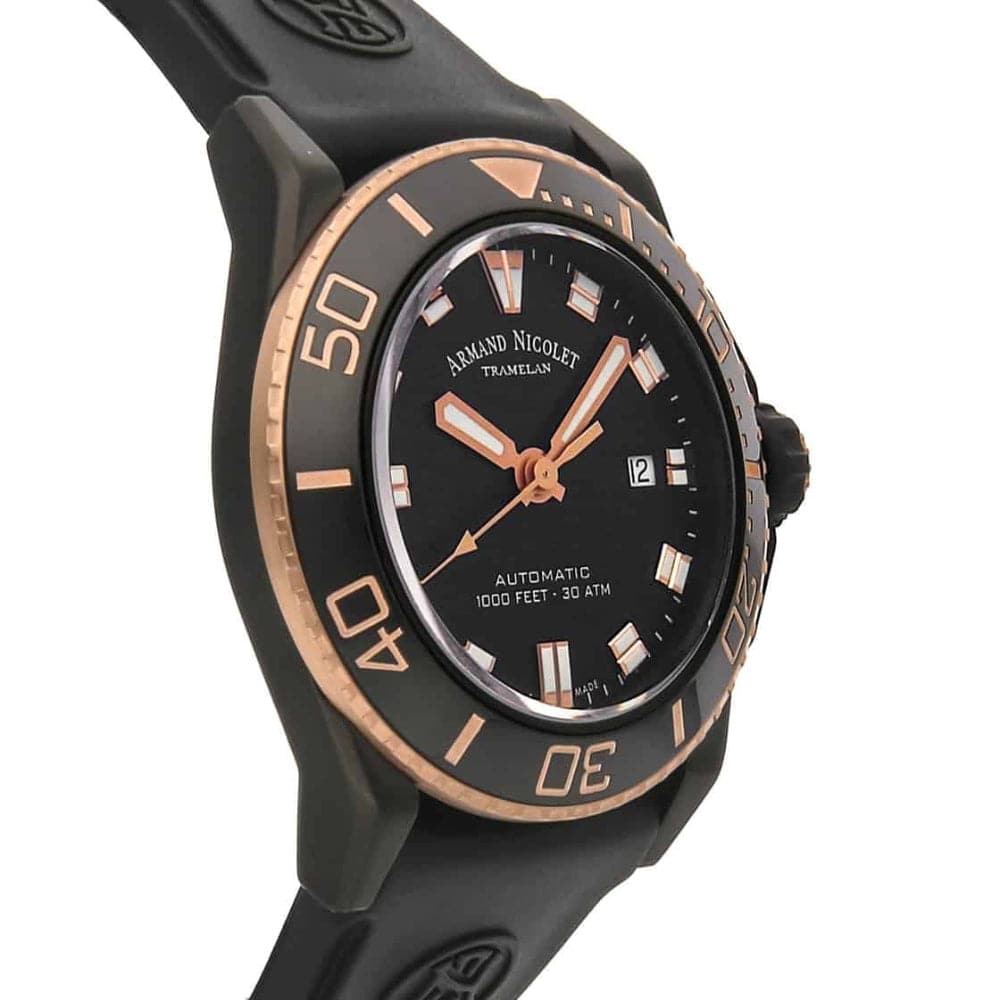 ARMAND NICOLET A480AQS NS GG4710N Men's Luxury Automatic Watch with Black Silicone Strap - Perfect for Business, Formal Events & Everyday Wear
