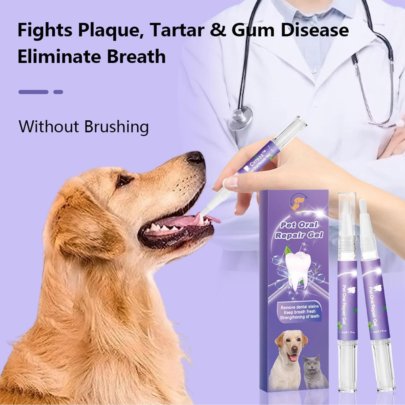 Pet Oral Repair Gel - Tartar & Breath Freshener for Dogs & Cats - No Brushing Needed for Home Dental Care
