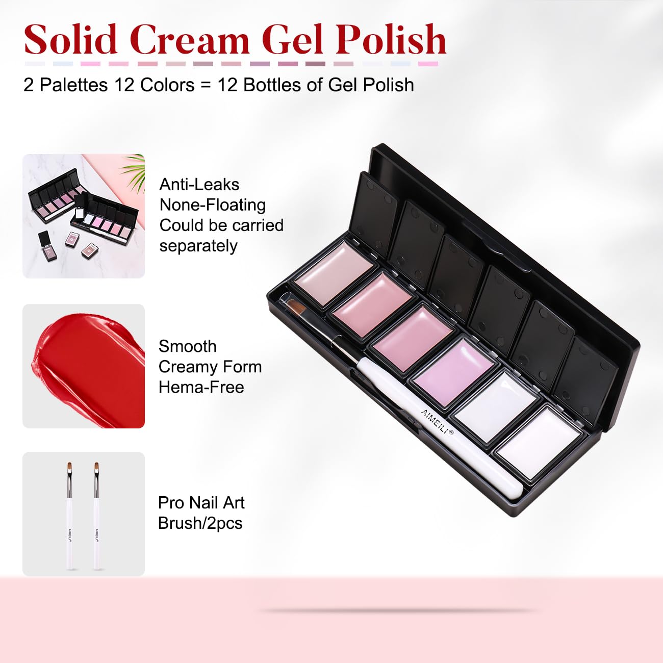 AIMEILI Hema-Free Solid Gel Nail Polish Set - 12 Colors UV LED Soak Off White & Pink Cream Gel Polish for Manicures | Perfect for Salon, Home Use & Nail Art DIY