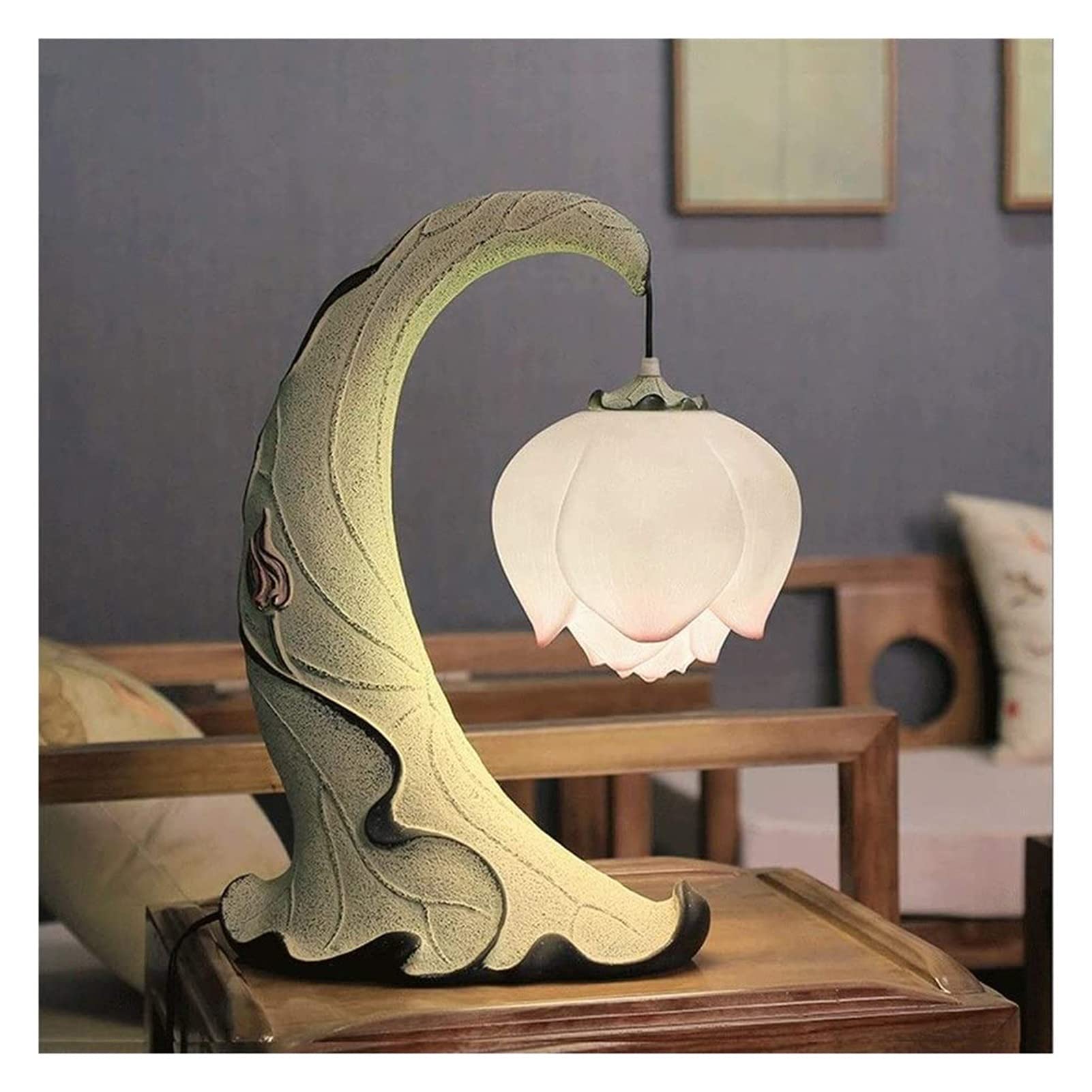 TOMYEUS Vintage Lotus Table Lamp - 19.6 Inch Bedside Desk Lamp for Bedroom, Living Room & Office - Adjustable Brightness Night Light for Reading, Working & Relaxation (D Color)