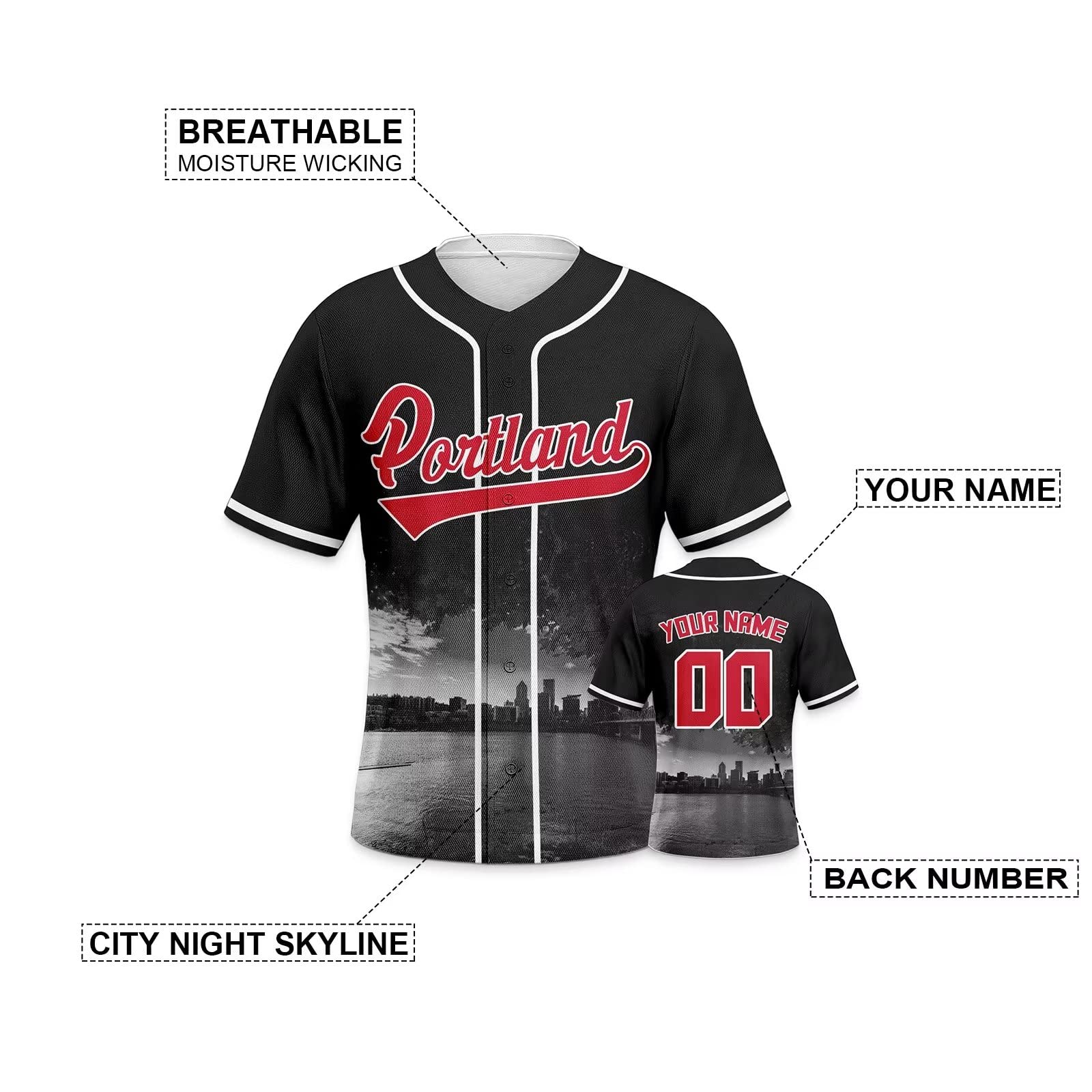 Custom Basketball City Night Skyline Baseball Jersey Shirt for Men, Women & Youth - Personalized Name & Number (Sizes S-5XL) | Perfect for Fans, Gifts & Game Day Outfits