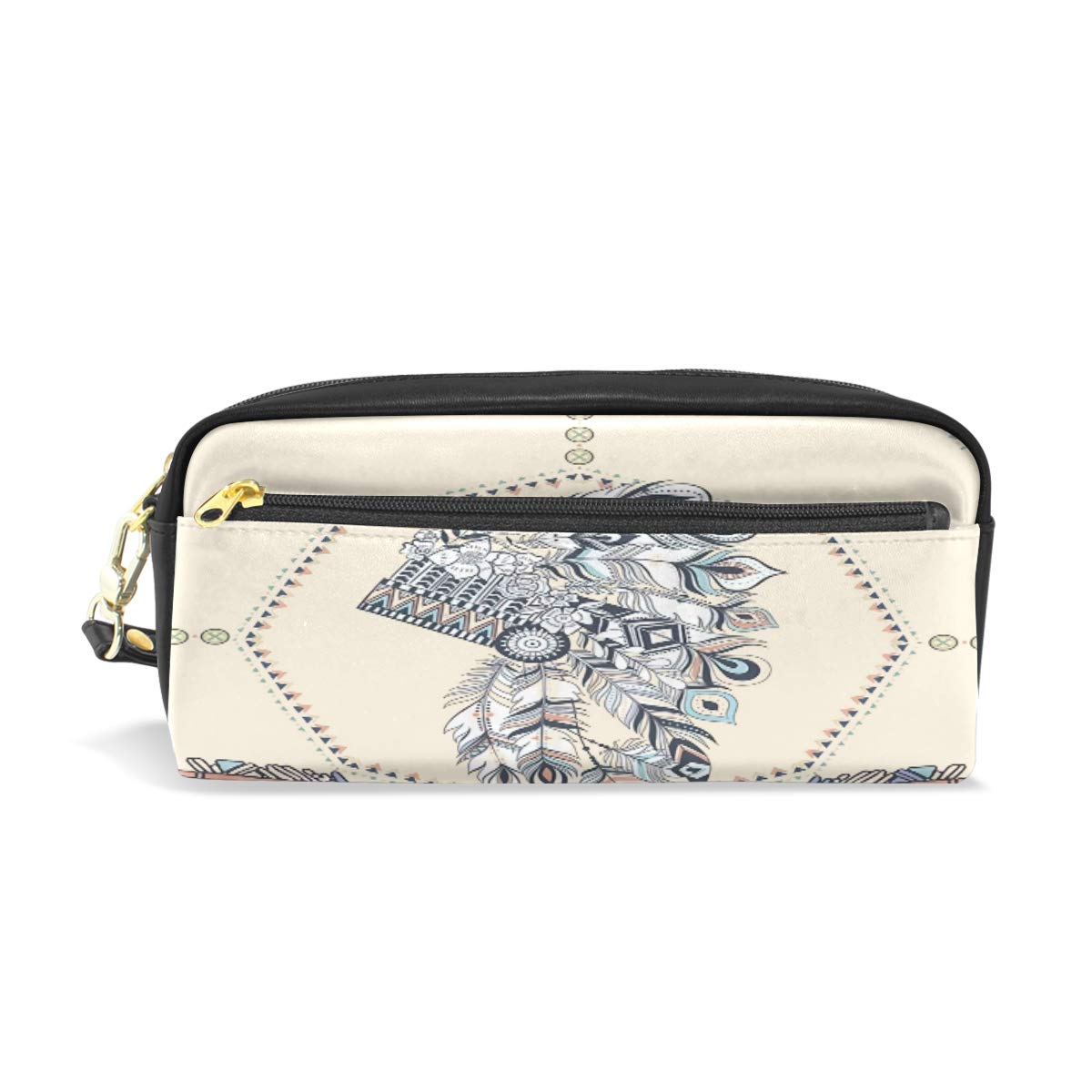 Premium Native American Style PU Leather Pencil Case - Large Capacity School & Office Organizer for Pens, Stationery, Makeup & Cosmetics | Perfect for Students, Artists & Travel Essentials