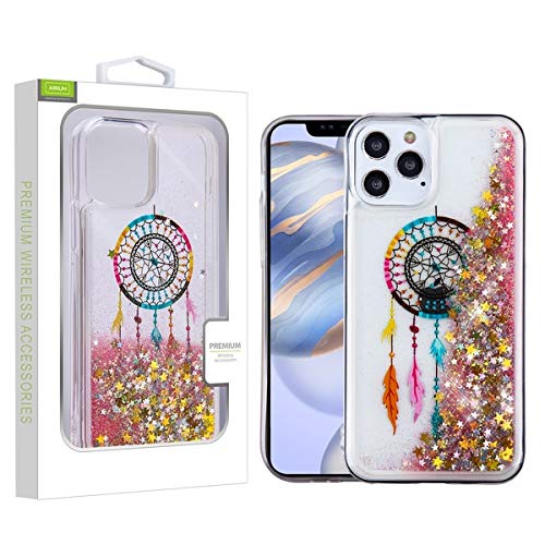 Airium Quicksand Glitter Hybrid Case for Apple iPhone 12 & iPhone 12 Pro (6.1 Inch) - Dreamcatcher Gold Stars Design | Slim Protective Cover with Shock Absorption | Perfect for Everyday Use, Travel & Gift Giving