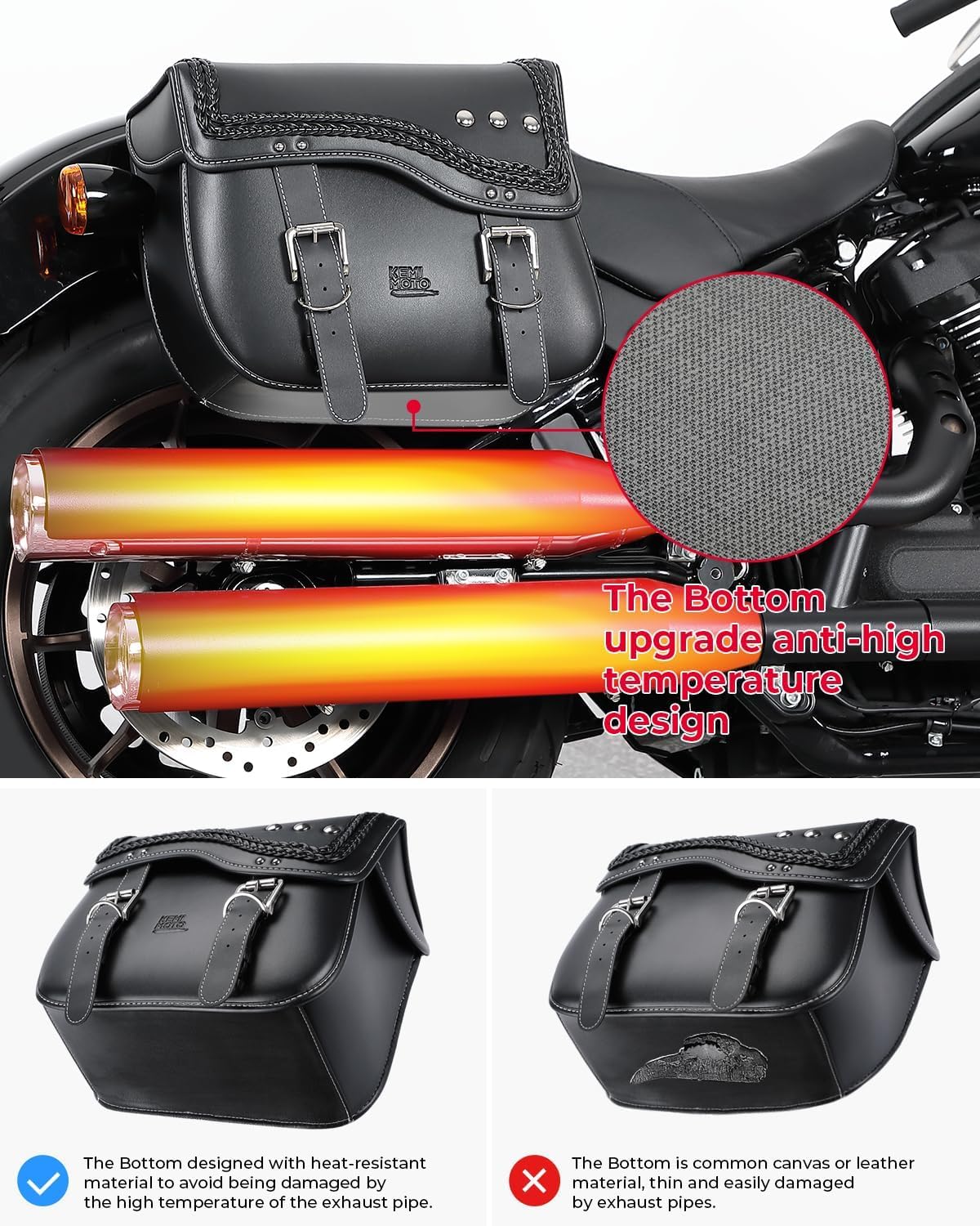KEMIMOTO Upgraded 30L Motorcycle Saddlebags - Anti-Scalding PU Leather Luggage Side Bags for Harley Sportster, Softail, Dyna & Honda Shadow, V-Star | Waterproof Storage for Road Trips & Daily Commuting