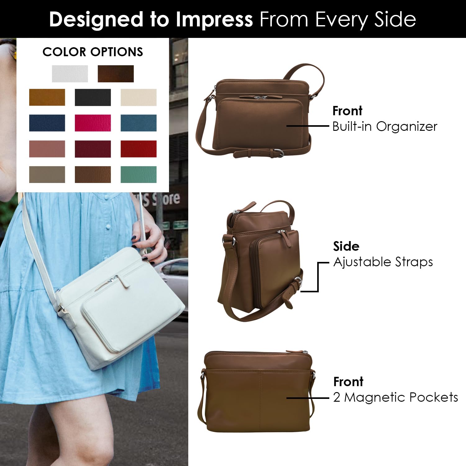 Genuine Leather Crossbody Bags for Women - Premium RFID Blocking Shoulder Purse with Adjustable Strap | Fashionable & Secure Everyday Bag for Work, Travel & Shopping