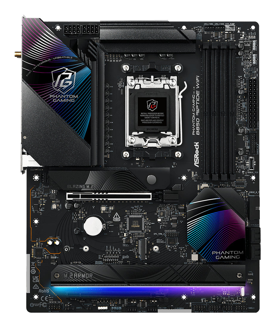 ASRock Phantom Gaming B850 Riptide WiFi AMD B850 Socket AM5 ATX Motherboard - High-Performance Gaming & Streaming PC Build for AM5 Ryzen 7000 Series Processors