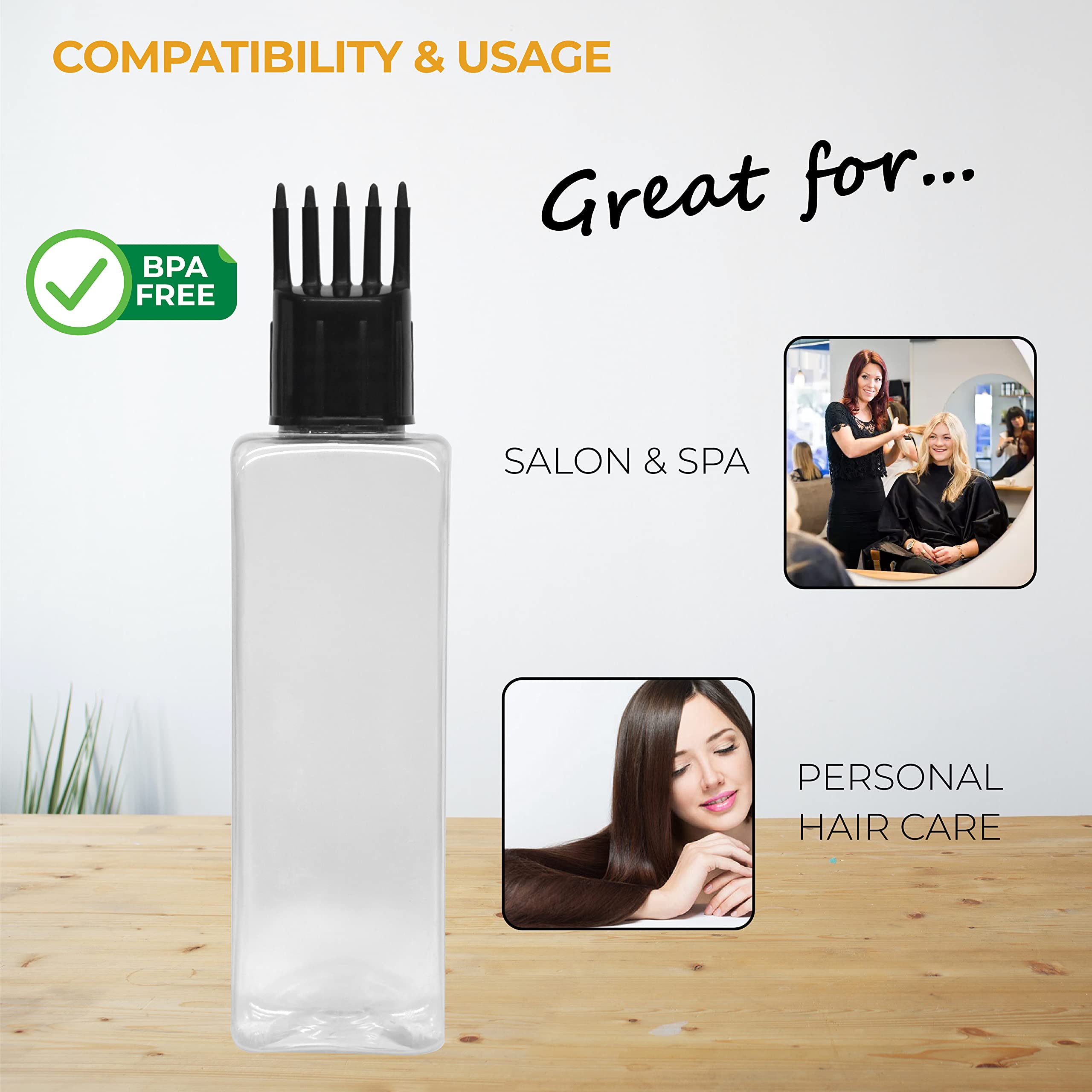 MAPPERZ 100ml Refillable Empty Hair Root Comb Applicator Bottle for Hair Oil, Shampoo & Medicine - 6 Pack | Perfect for Salon, Travel & Home Hair Care