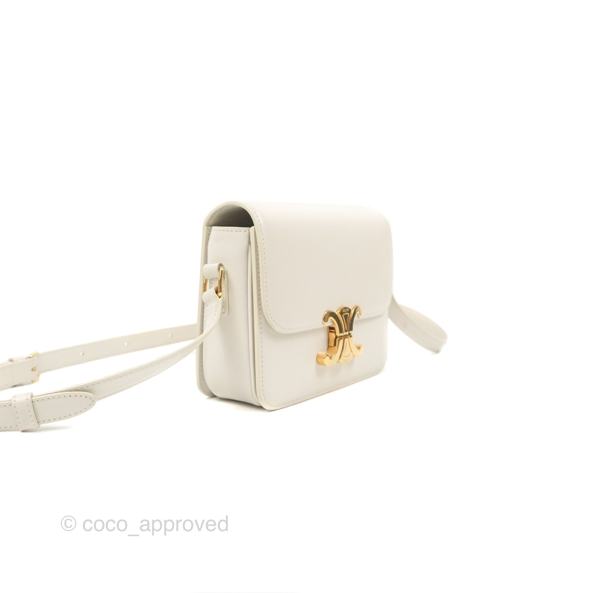 Celine Teen Triomphe Bag in Shiny White Calfskin Leather - Perfect for Everyday Use, Work & Special Occasions