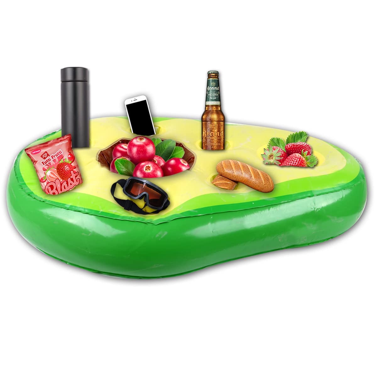 Avocado Inflatable Pool Drink Holder with 7 Holes - Large Capacity Floating Cup Holder for Swimming Pools, Beaches & Lakes - Fun Pool Accessories for Adults - Perfect for Summer Parties, BBQs & Relaxing by the Water