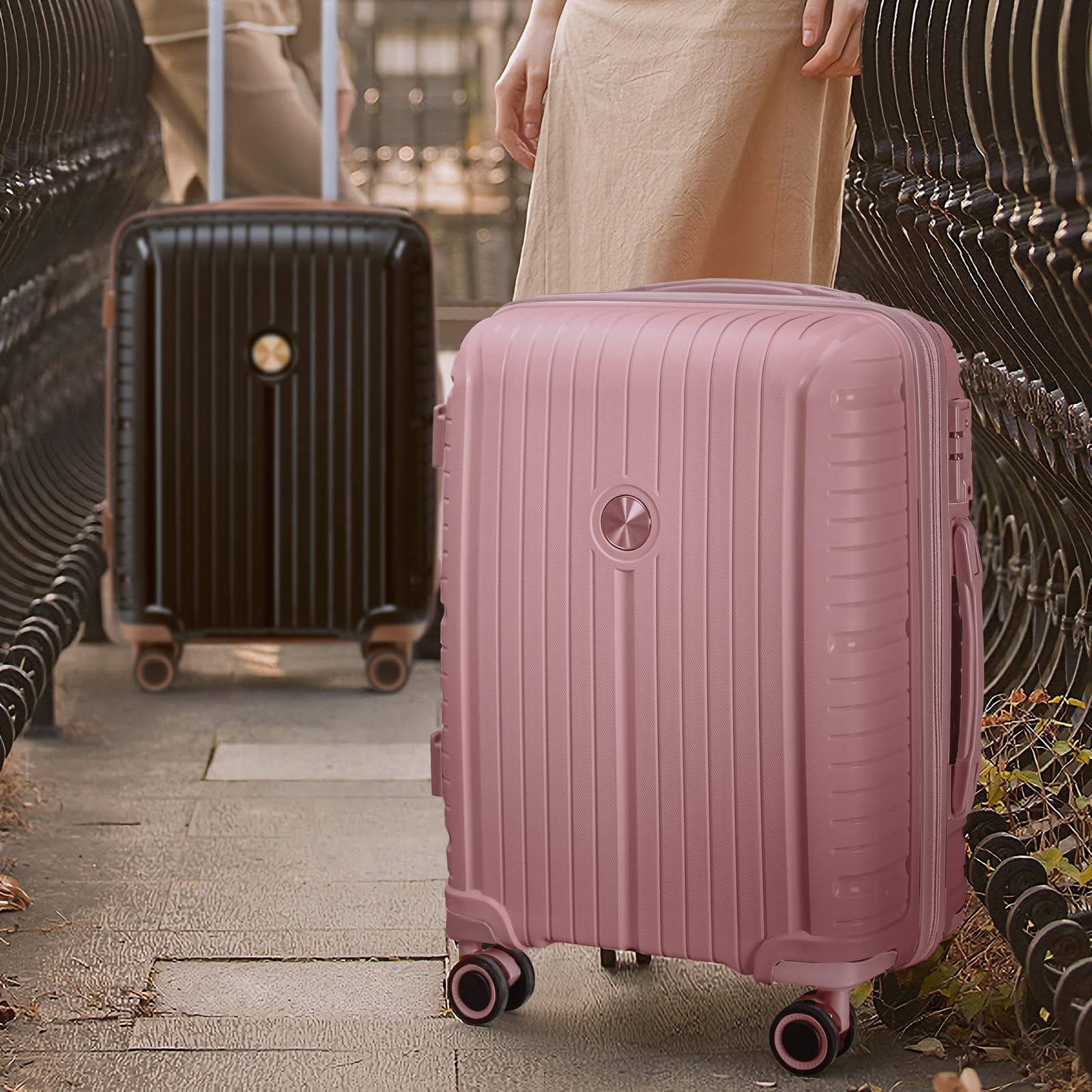 Joyway 5-Piece Hardshell Luggage Set with Spinner Wheels & TSA Lock - Rose Gold Suitcases for Air Travel, Carry-On & Checked Bags | Perfect for Family Vacations, Business Trips & International Travel