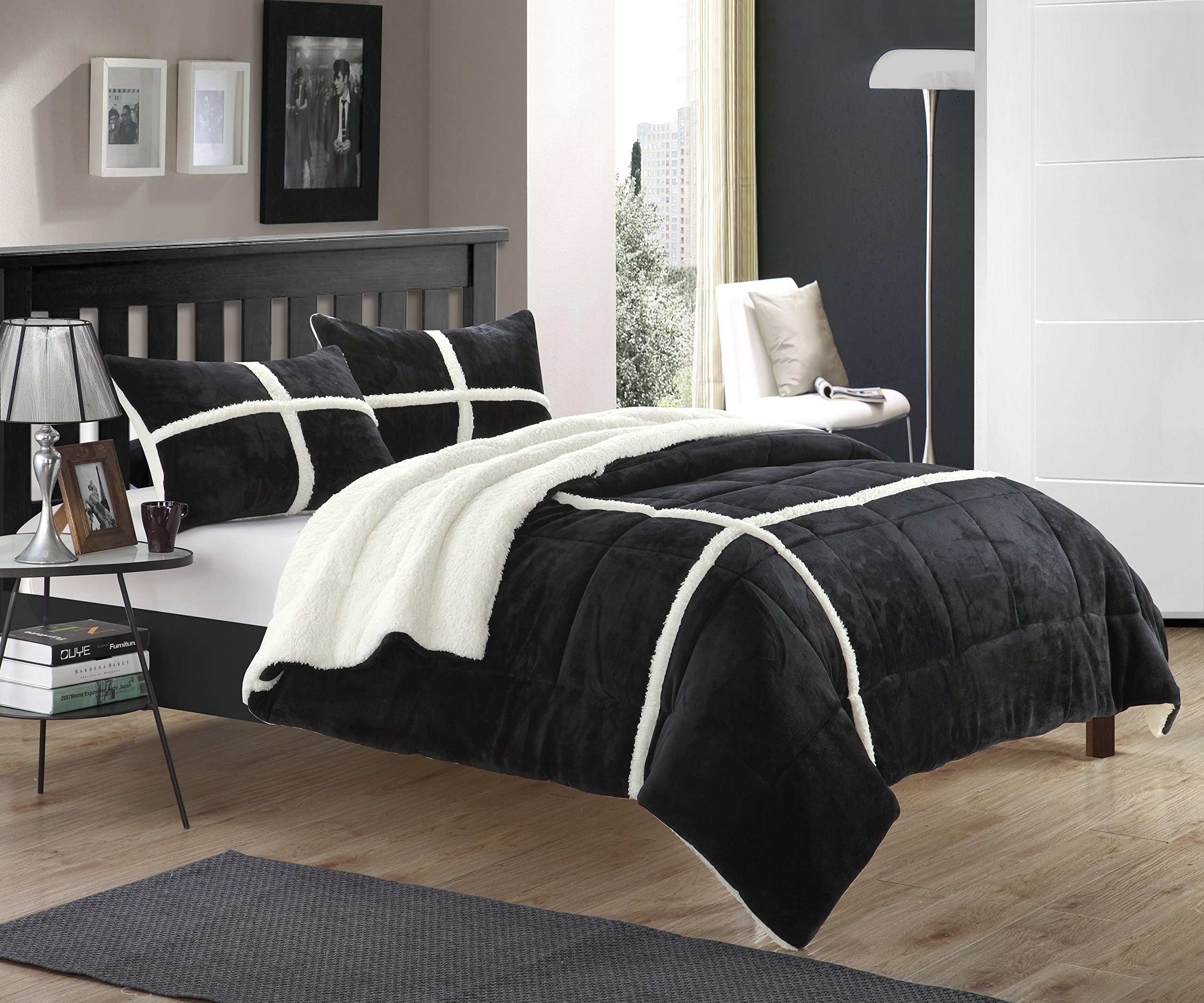 Chic Home 2-Piece Chloe Sherpa Comforter Set - Twin XL, Soft Black Cozy Bedding for Winter Warmth | Perfect for Dorm Rooms, Guest Beds & Cold Weather Comfort