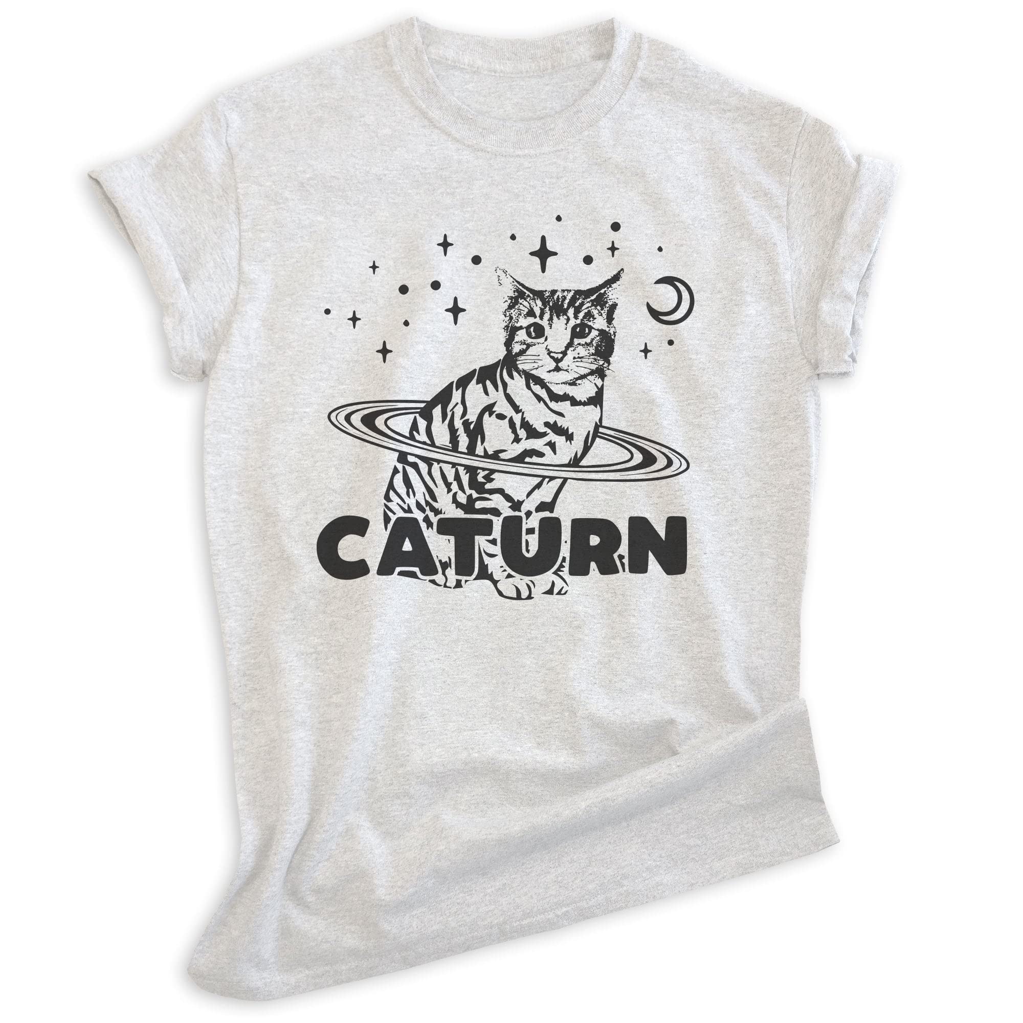 EVERTREE CLOTHING Caturn Shirt - Unisex Cat Lover T-Shirt for Women & Men | Cute Kitten Graphic Tee - Perfect for Casual Wear, Cat Enthusiast Gifts & Everyday Outfits