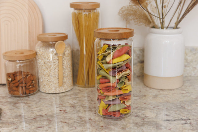 Premium Glass Storage Jars with Airtight Beechwood Lids - Set of 3 for Kitchen Pantry Organization, Coffee Beans, Tea, Spices & Dry Food Storage - Perfect for Home, Restaurant & Coffee Shop Use