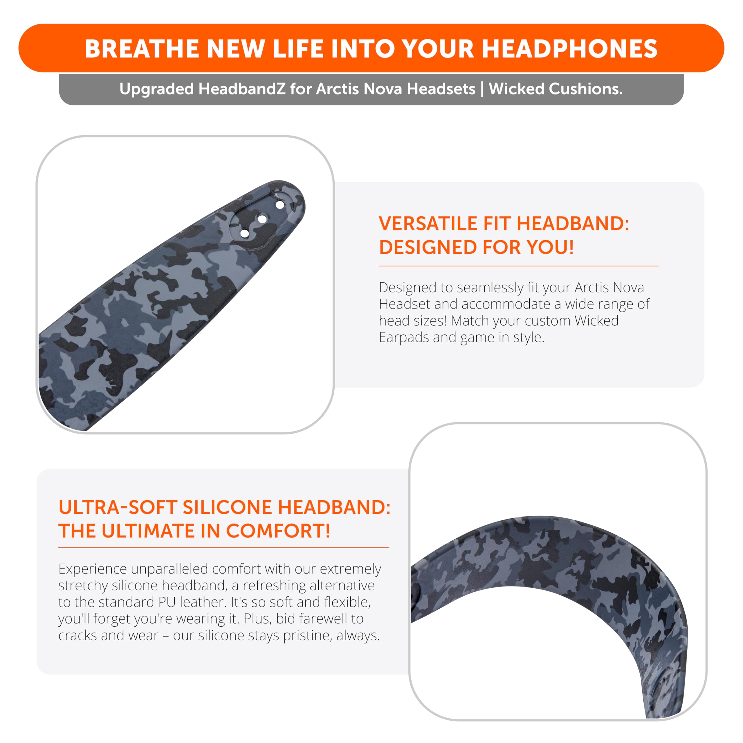 Upgraded Silicone Headband for Arctis Nova Headsets - Enhanced Flexibility & Comfort - Black Camo Design by Wicked Cushions - Perfect for Gaming, Streaming & Long Wear Sessions