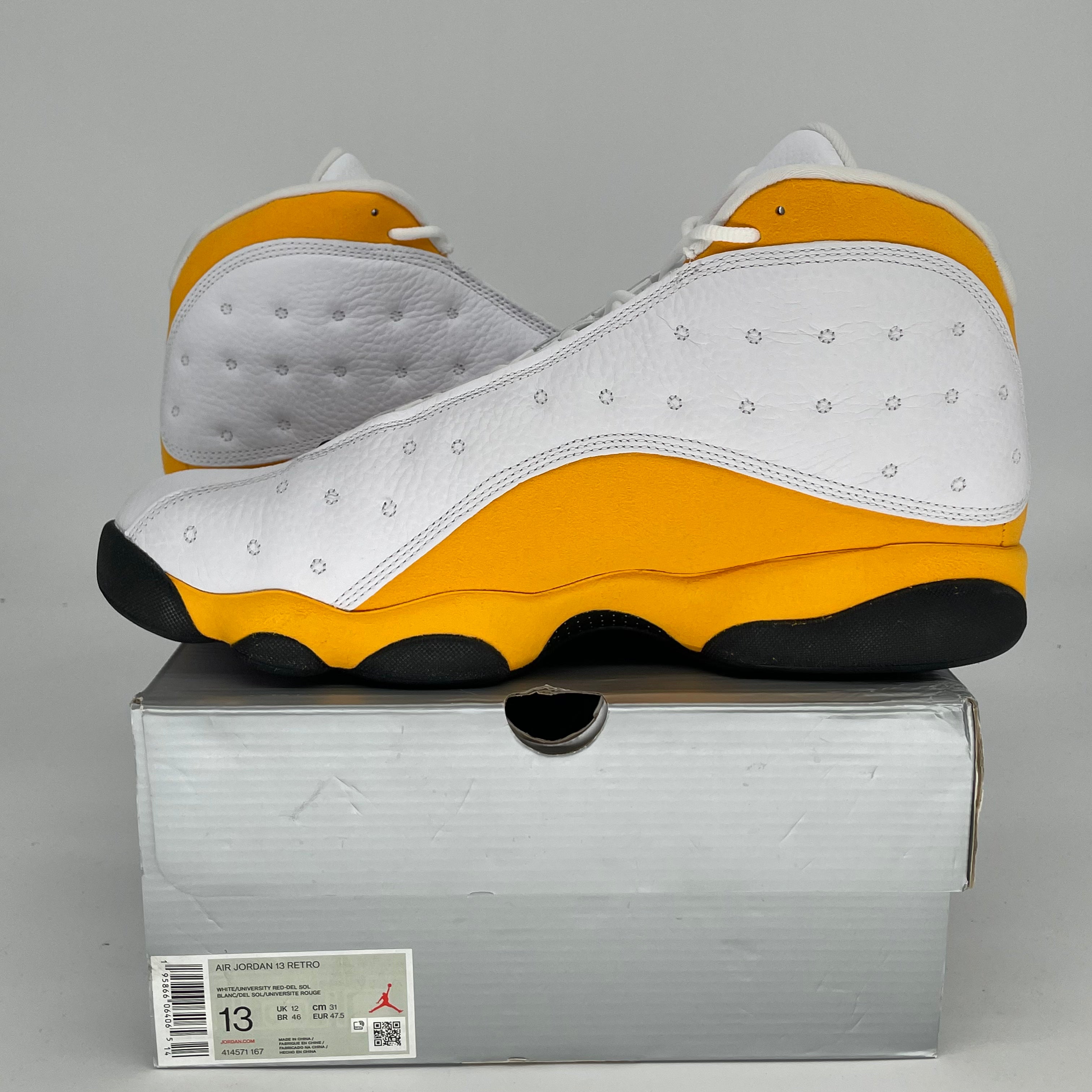 AIR JORDAN 13 DEL SOL Men's Basketball Shoes Size 12 - White/Black-Del Sol (414571-167) | Retro Sneakers for Casual Wear & Sports Performance