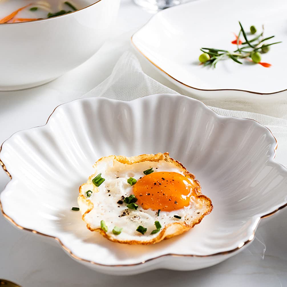 DOITOOL Ceramic Serving Plates - 6 Inch Flower Shape Appetizer Plates for Dessert, Salad, Pasta, Steak | Elegant White Snack Tray for Party, Wedding, Tea Time & Home Dining Decor