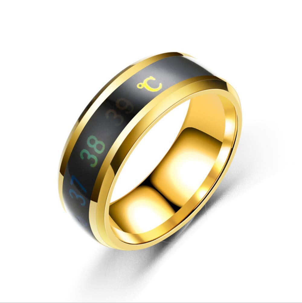 FLYYQMIAO Titanium Steel Mood Rings for Women & Men - Color Changing Temperature Sensitive Jewelry, Digital Couple Rings, Wedding Bands (8mm Width, Size 6-13, Gold) - Perfect for Romantic Gifts, Anniversary Presents & Unique Fashion Accessories