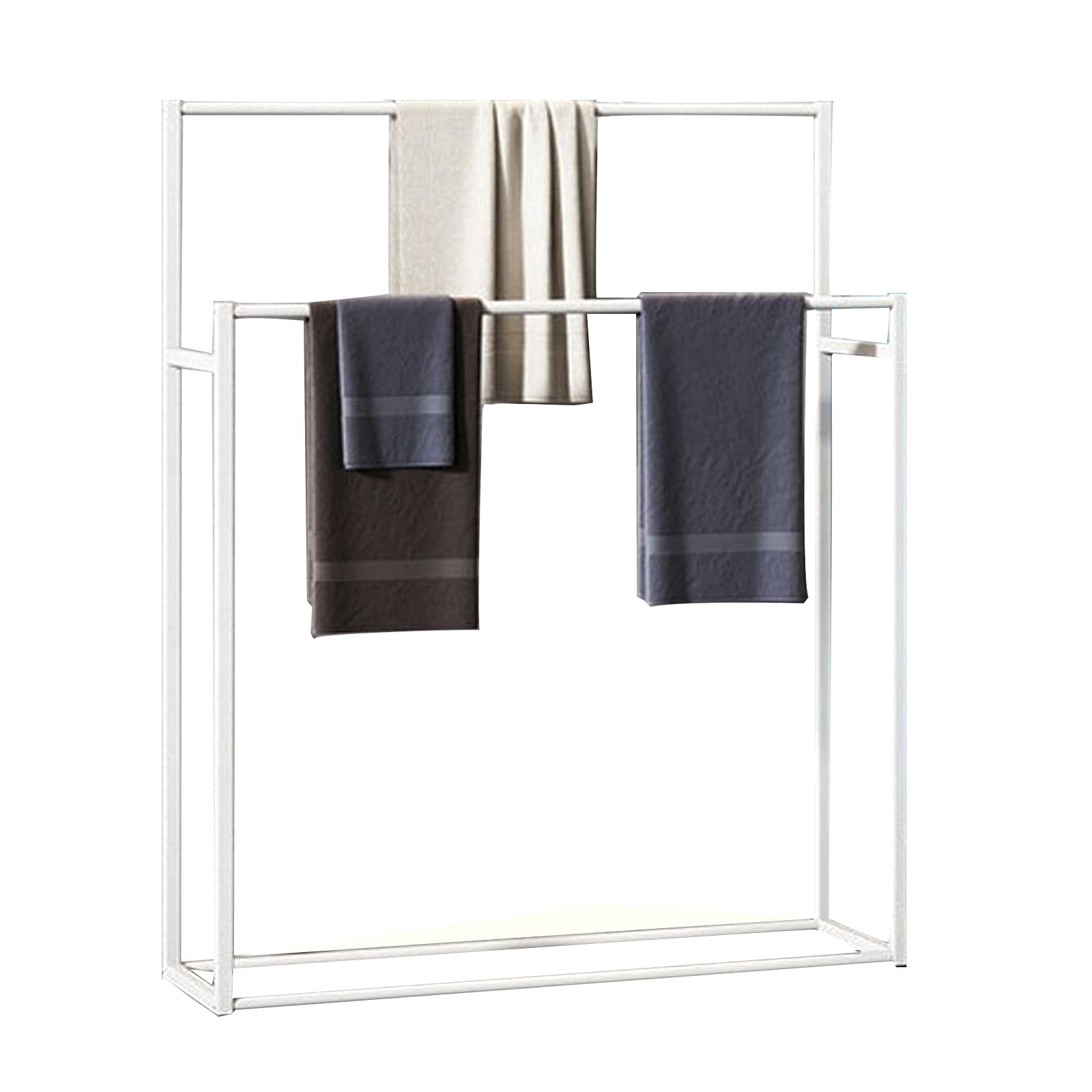 2-Tier Freestanding Metal Towel Ladder Rack - 40 Inch Bathroom & Kitchen Towel Holder - Rustproof Outdoor Pool Towel Stand for Bathroom, Patio, Spa, and Beach Use
