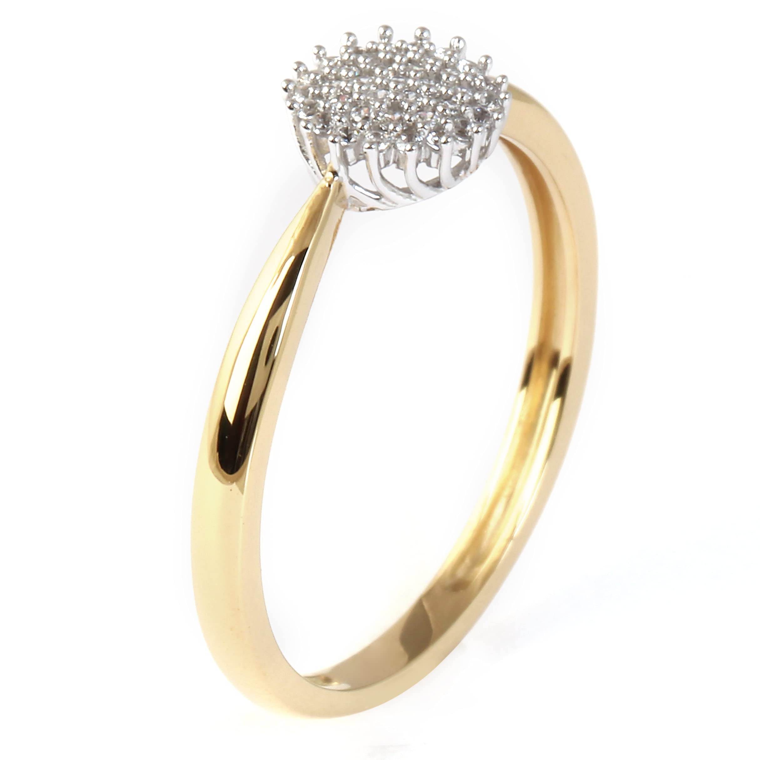 10K Gold 1/10CT TDW Round Diamond Cluster Promise Ring for Women - I-J Color I2 Clarity - Elegant Love Gift for Anniversary, Engagement & Valentine's Day
