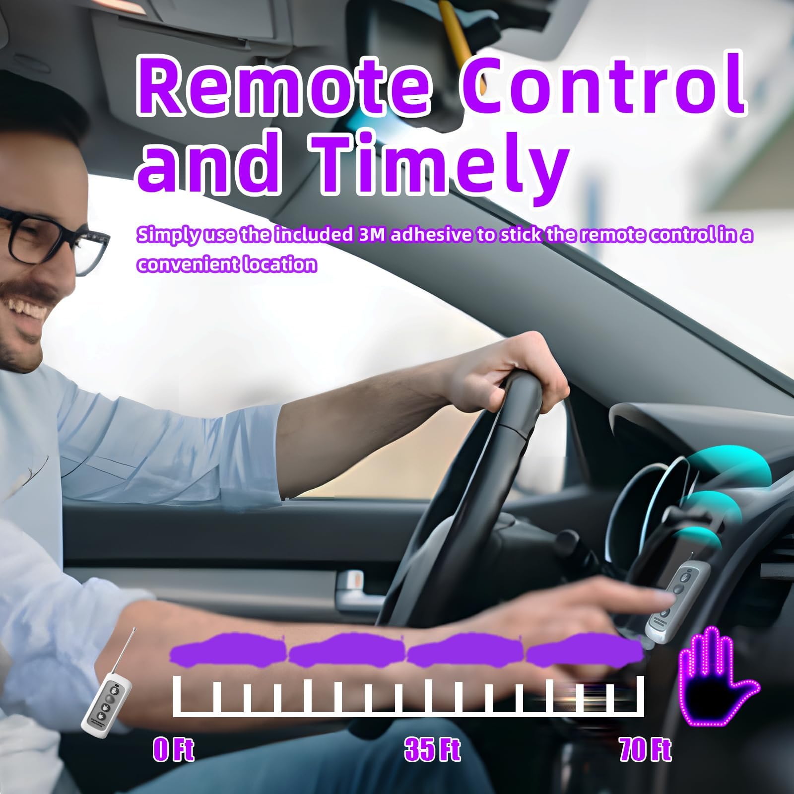 LED Hand Gesture Light for Cars - Glow in the Dark Window Sign, Cool Automotive Accessories for Men & Women (Pink/Purple) - Perfect for Night Driving, Road Trips, and Car Enthusiasts