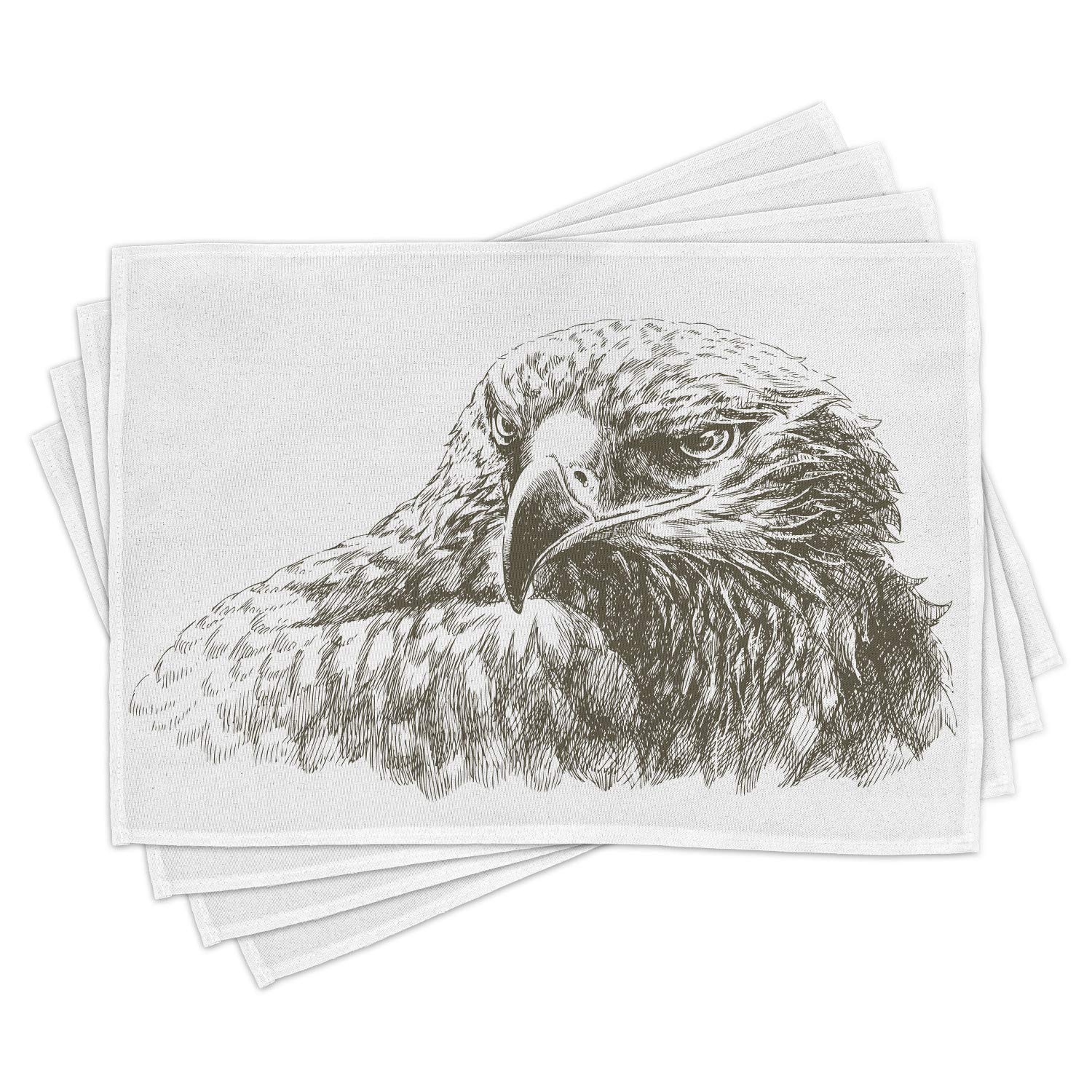 Ambesonne Eagle Place Mats Set of 4 - Monochrome Wildlife Predator Bird Art Print, Washable Fabric Table Mats for Dining Room & Kitchen Decor (Black & White) | Perfect for Nature-Themed Dinner Parties & Rustic Home Decor