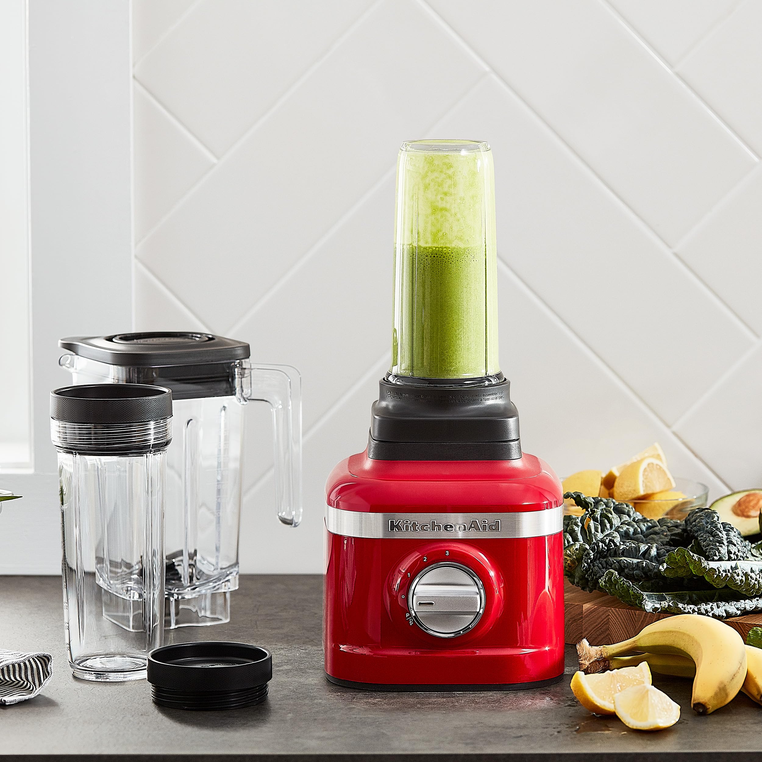 KitchenAid K150 3-Speed Ice Crushing Blender with 2 Personal Blender Jars - 48 oz Countertop Blender, KSB1332Y in Passion Red | Perfect for Smoothies, Frozen Drinks & Meal Prep at Home
