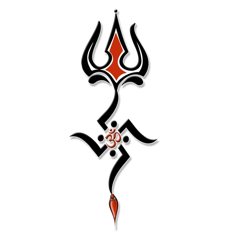 Trishul Om with Swastika Waterproof Temporary Tattoo for Men & Women - Spiritual Body Art for Festivals, Yoga & Meditation