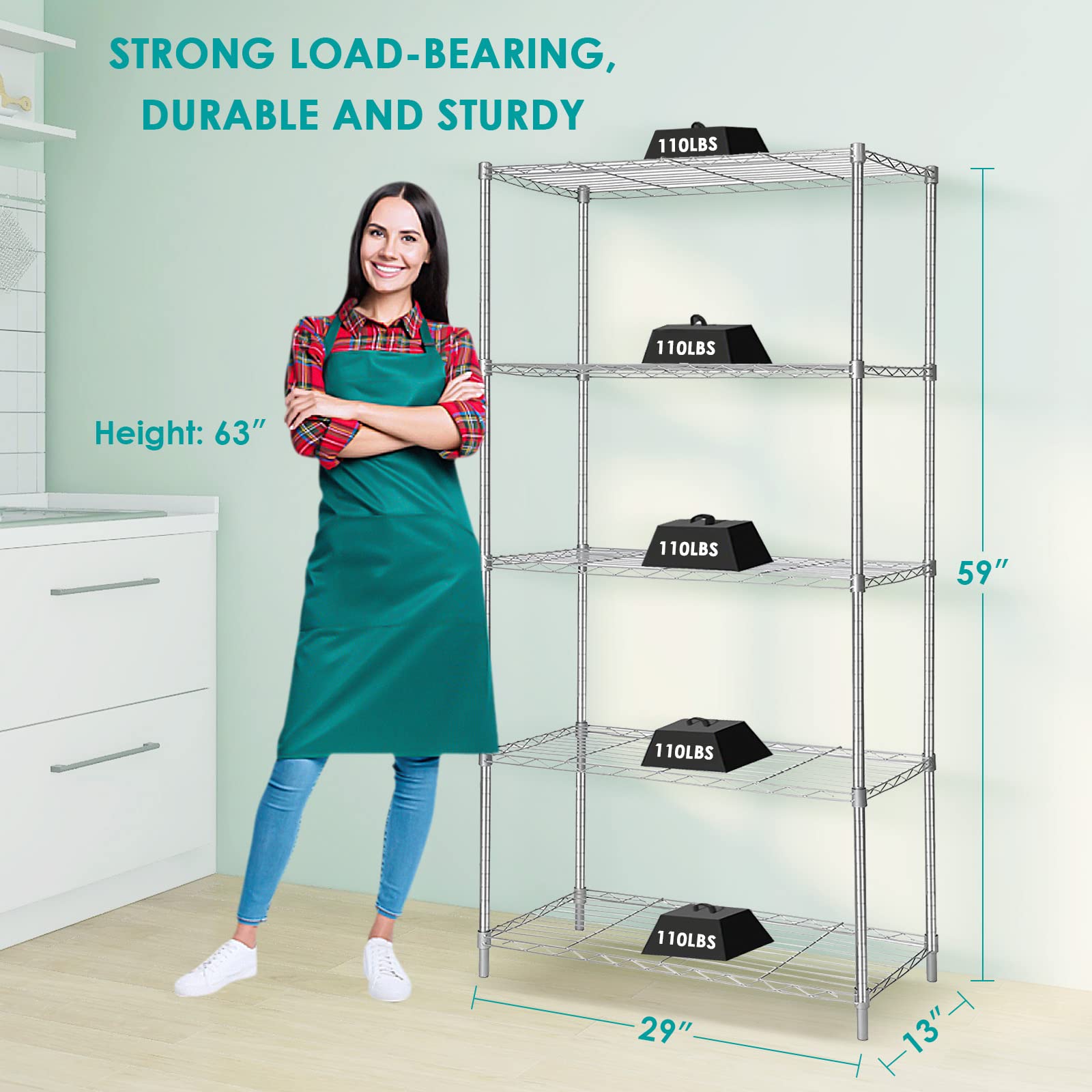 BNSPLY 5-Tier Adjustable Wire Shelving Unit - 13.5