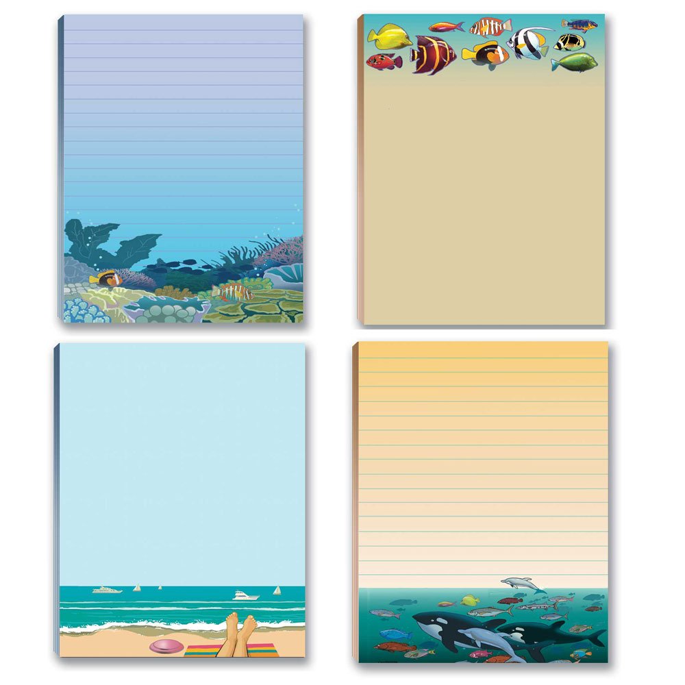 Stonehouse Collection Beach & Ocean Themed Notepads - Set of 4 USA-Made Writing Pads - Perfect for Beach Vacations, Office Memos & Gift Giving