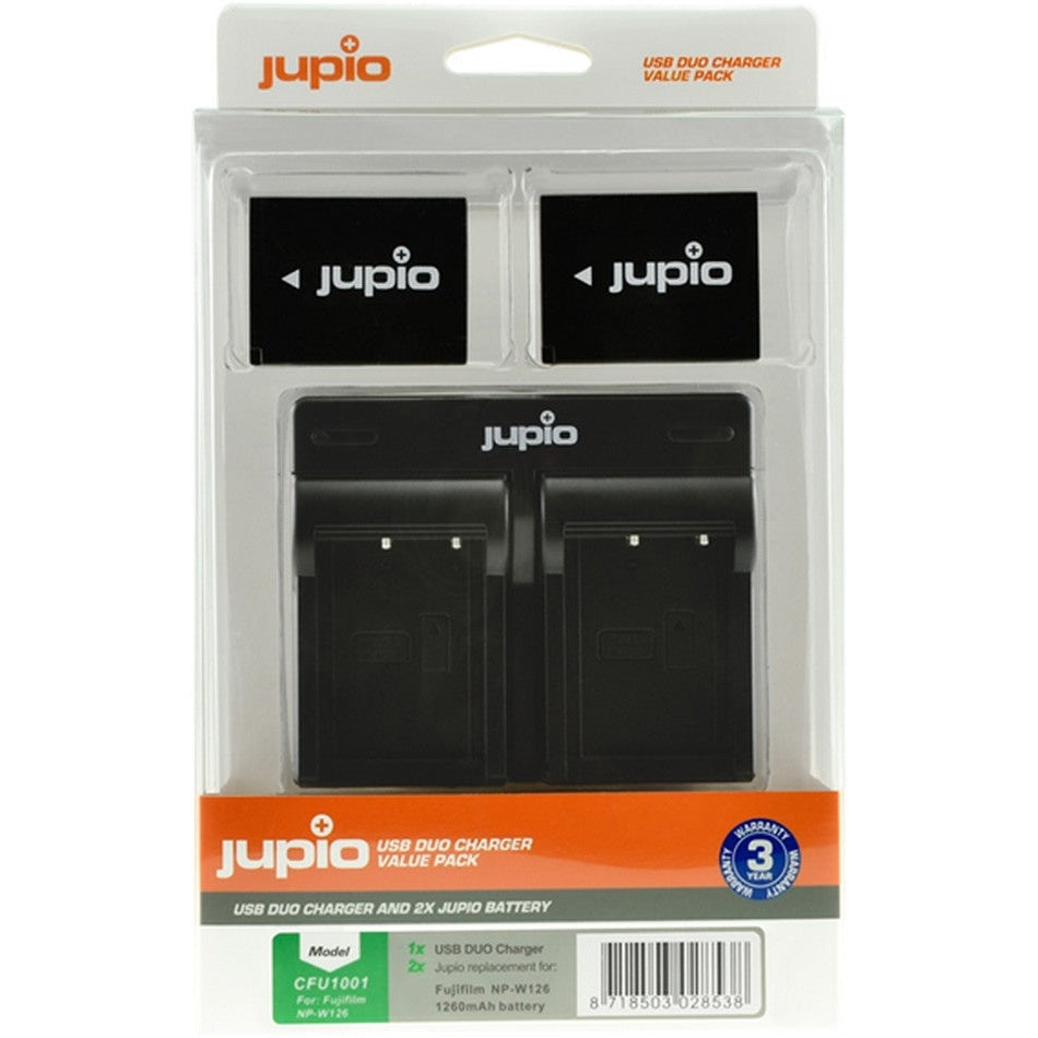 Jupio 2X NP-W126S 1260mAh Battery Charger Kit for Fujifilm Digital Cameras - Perfect for Travel, Vlogging & Photography Accessories