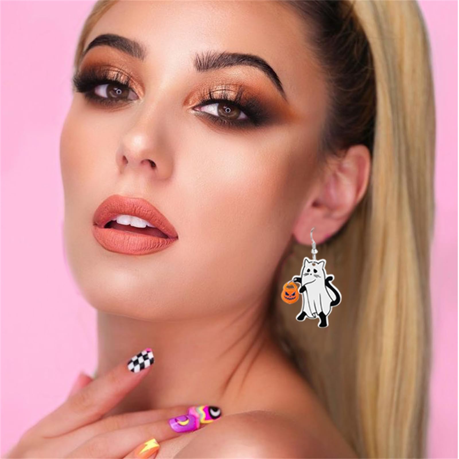 Spooky Halloween Ghost Pumpkin Cat Earrings for Women - Cute Cartoon Ghost Jewelry, Halloween Costume Accessories - Perfect for Parties, Cosplay & Festive Outfits