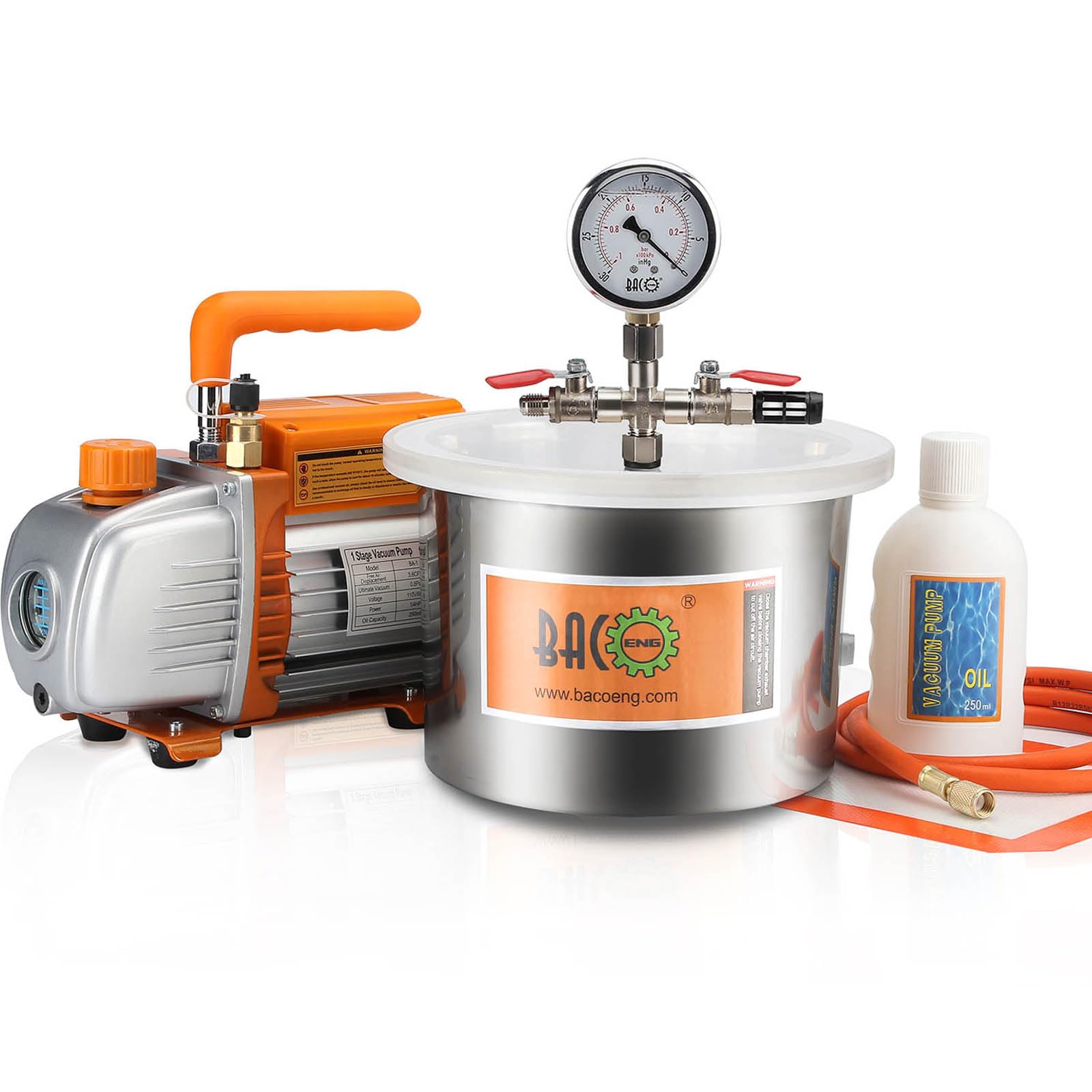 BACOENG 1.5 Gallon Vacuum Chamber Kit with 3.6 CFM Pump - Professional Degassing System for Resin, Silicone & Epoxy - Perfect for Jewelry Making, Casting & DIY Craft Projects