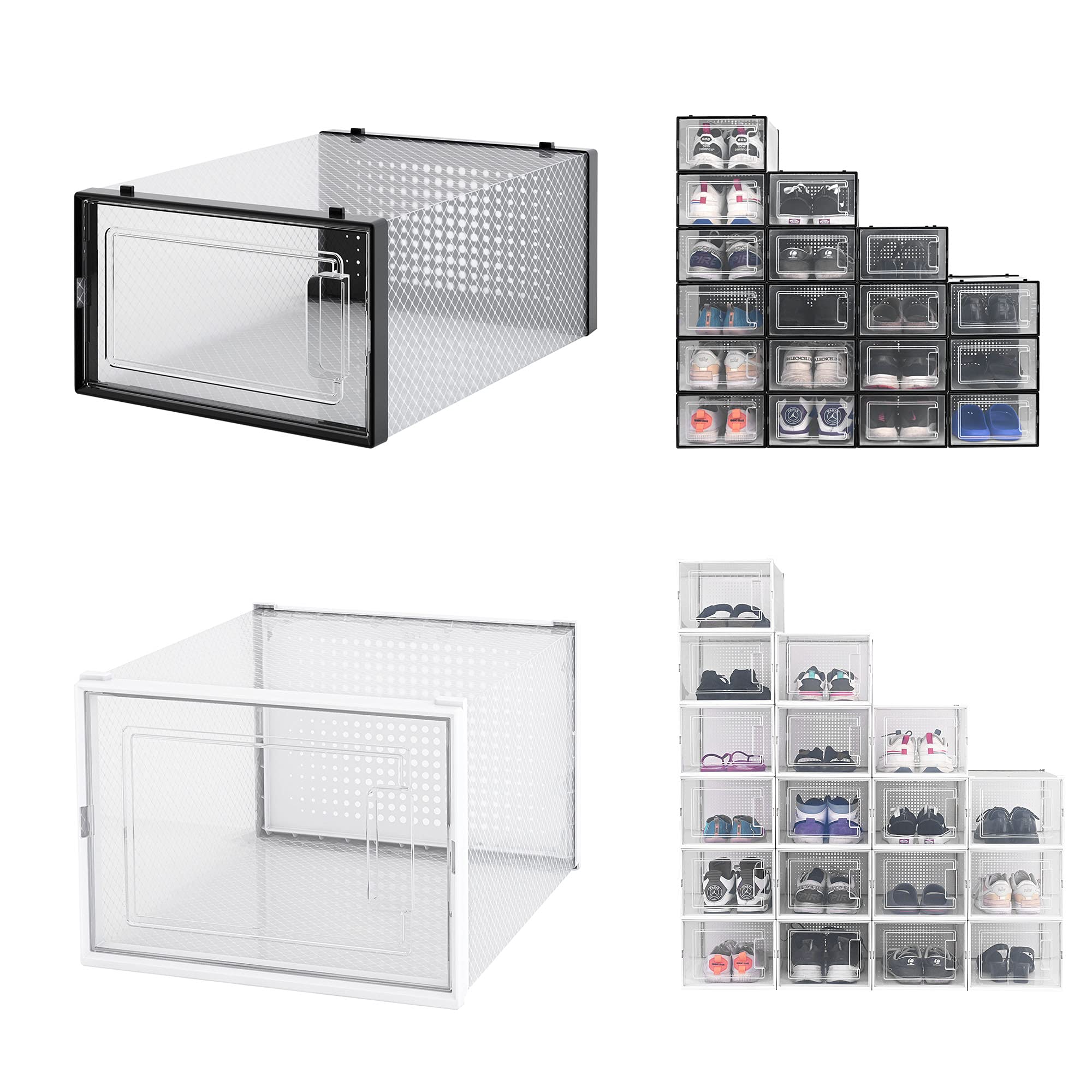 Yescom 36 Pack Clear Shoe Storage Boxes - Stackable Shoe Organizer for High Heels & Sneakers (2 Sizes) - Space Saving Closet, Office & Apartment Organization Solution - Perfect for Home, Dorm & Travel Shoe Storage
