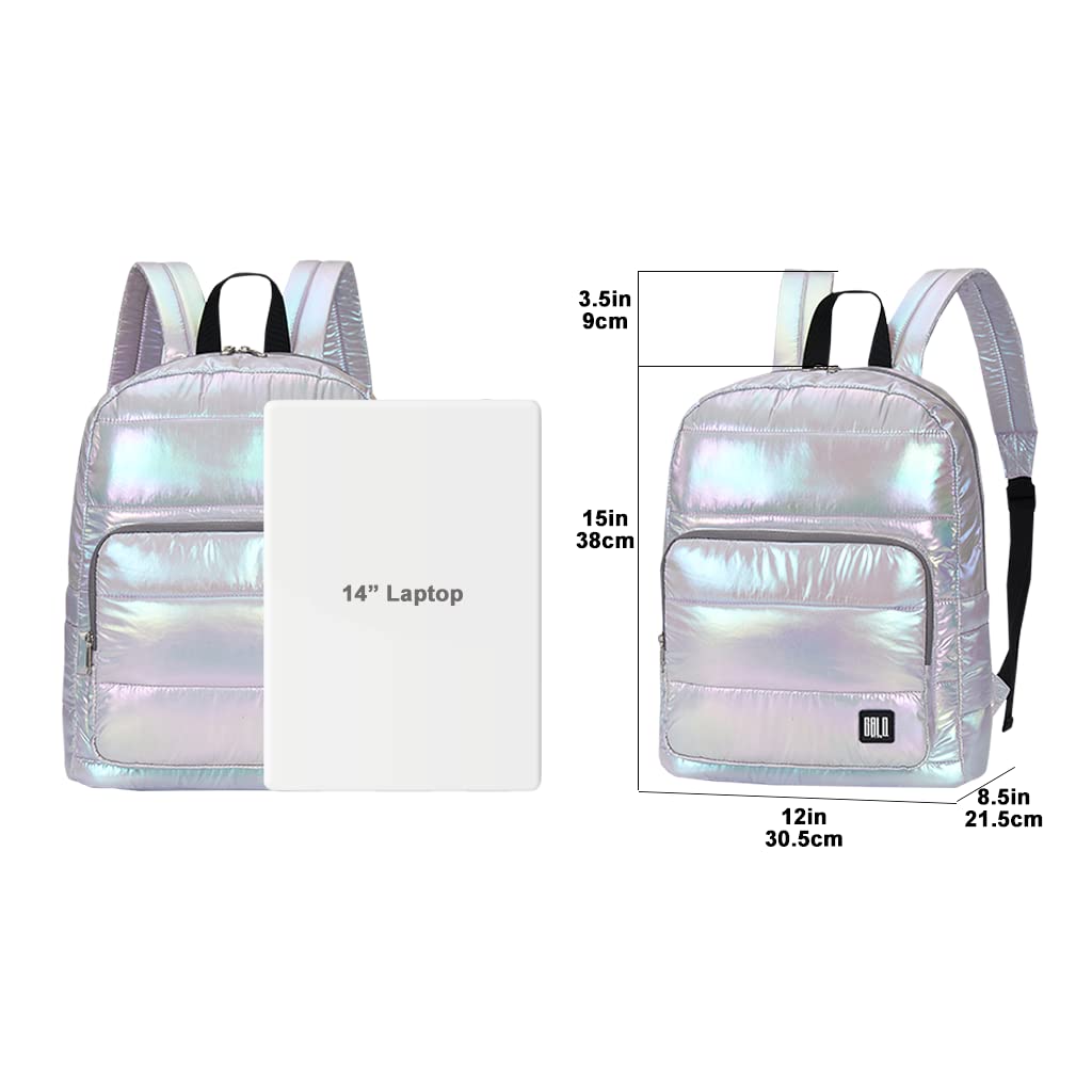 Stylish Women's Small Quilted Nylon Backpack Purse - Lightweight Water-Resistant Iridescent Puffy Daypack for Work, Travel & Casual Outings