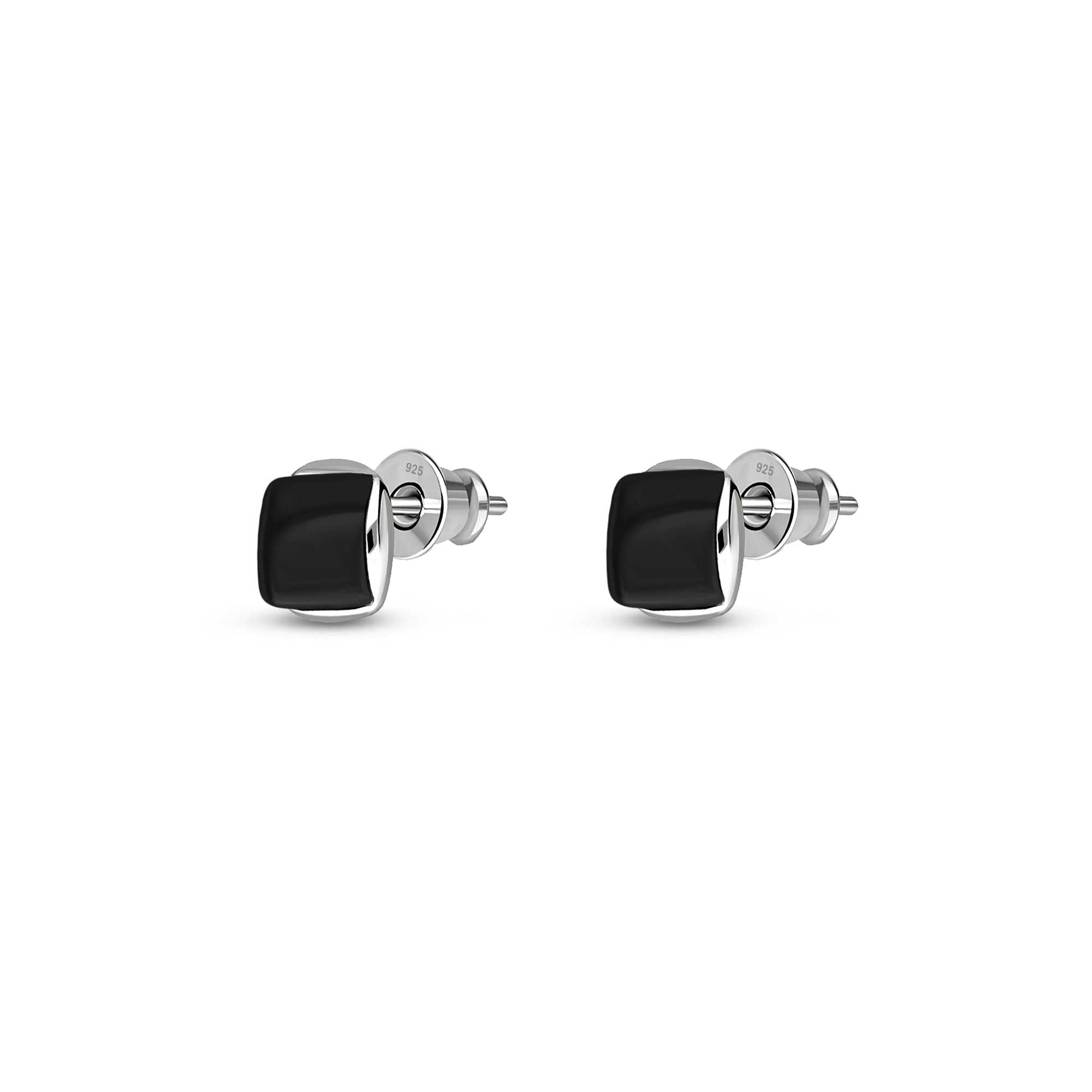 Sterling Silver Whitby Jet Designer Square Stud Earrings for Women - Elegant Gothic Jewelry for Everyday Wear & Special Occasions