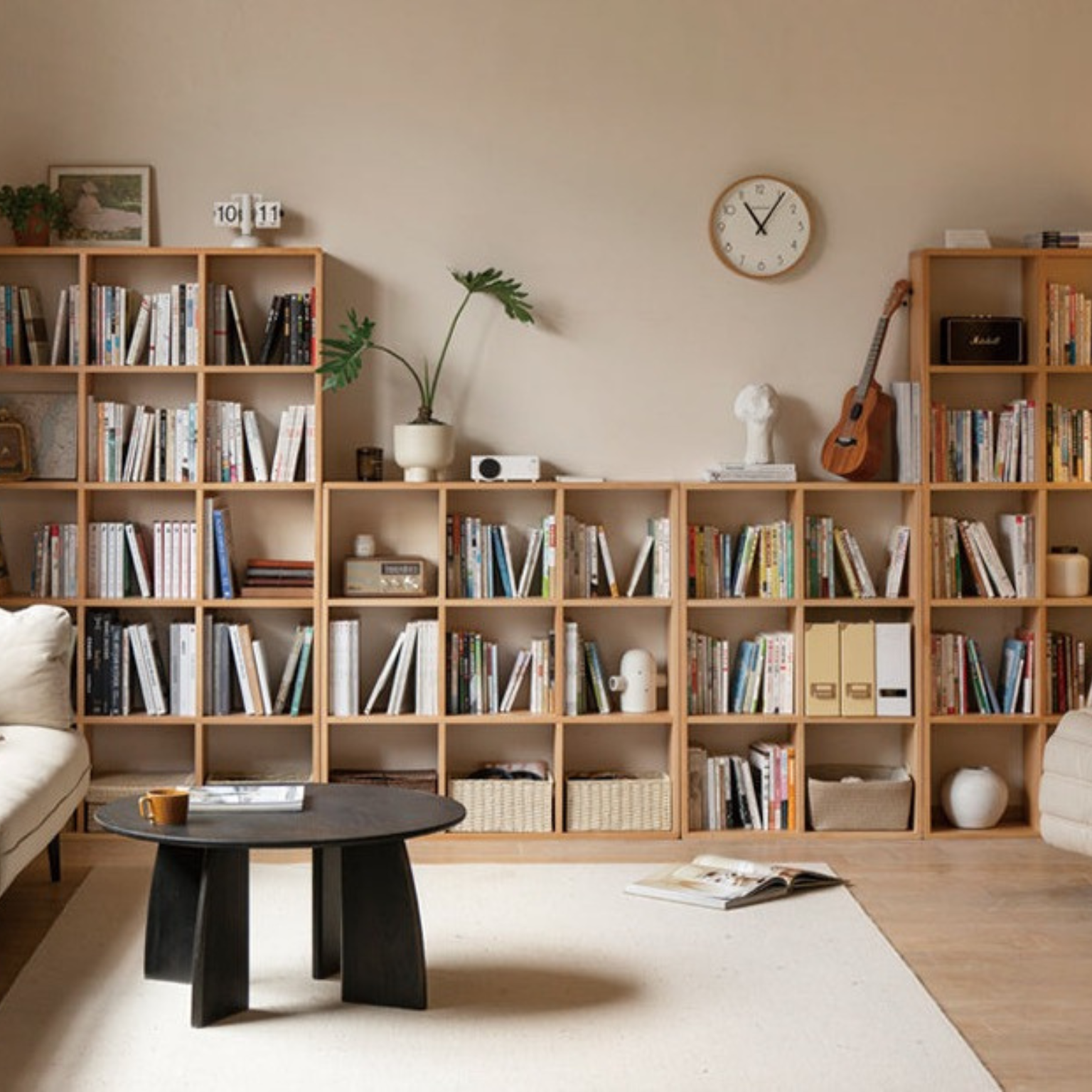 Solid Wood Bookshelf - Beech & Oak Bookcase with Free Combination - Perfect for Home Office, Living Room, and Library Storage