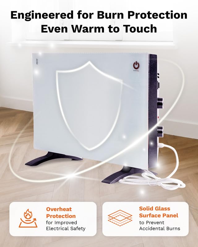 Amaze Heaters Classic Convection Panel Heater - 1500W Space Heater with Adjustable Thermostat, 450/900W Dual Wattage Settings, 22x18 Inch Wall Mountable - Perfect for Office, Bedroom & Living Room Up to 350 Sq Ft - Energy Efficient Heating Solution for Winter & Cold Days