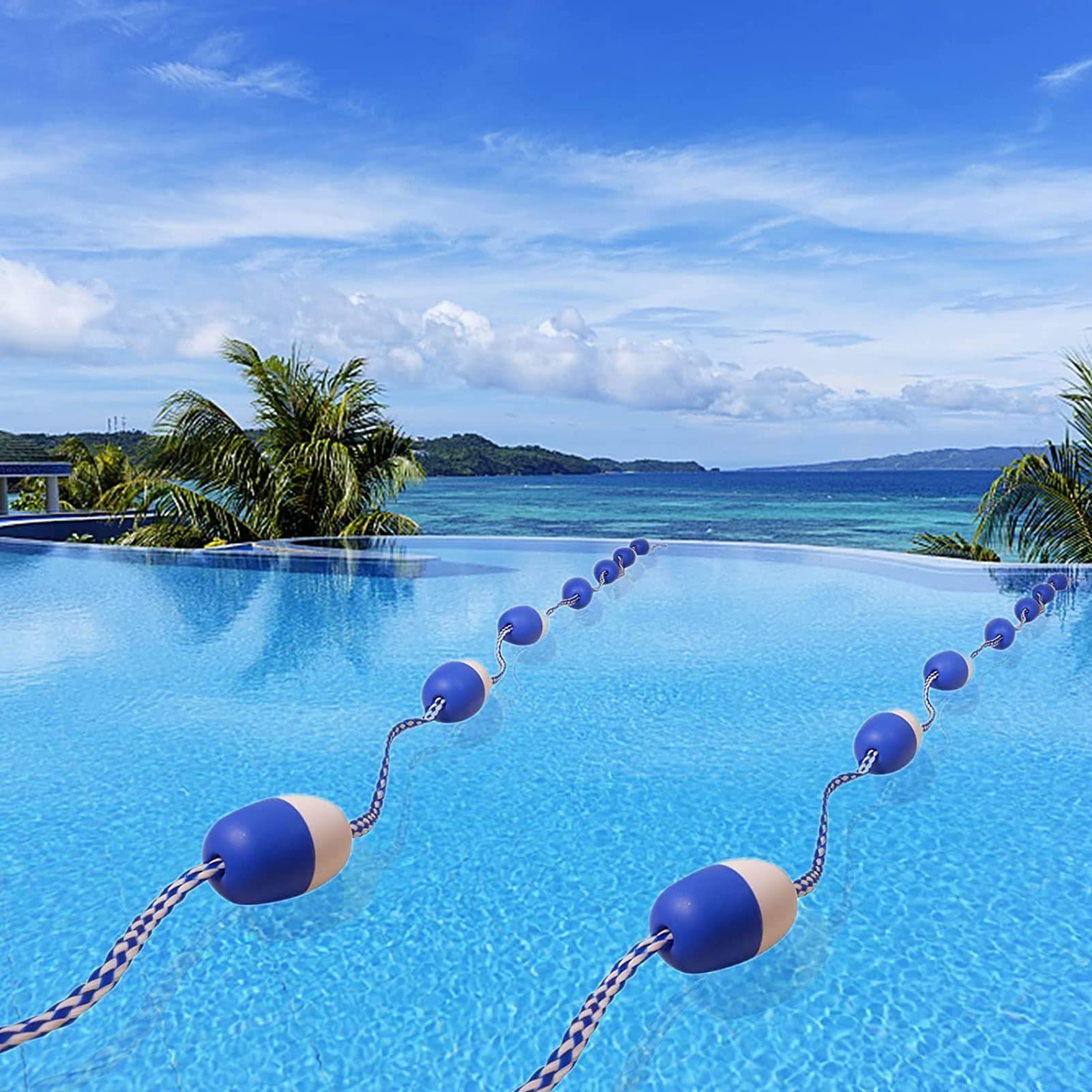 LVLONG Pool Safety Rope with 2 Hooks - 10m/32.8ft Floating Divider for Deep & Shallow Ends - Easy Installation for Swimming Pools, Lakes & Water Parks - Durable Safety Barrier for Kids & Adults