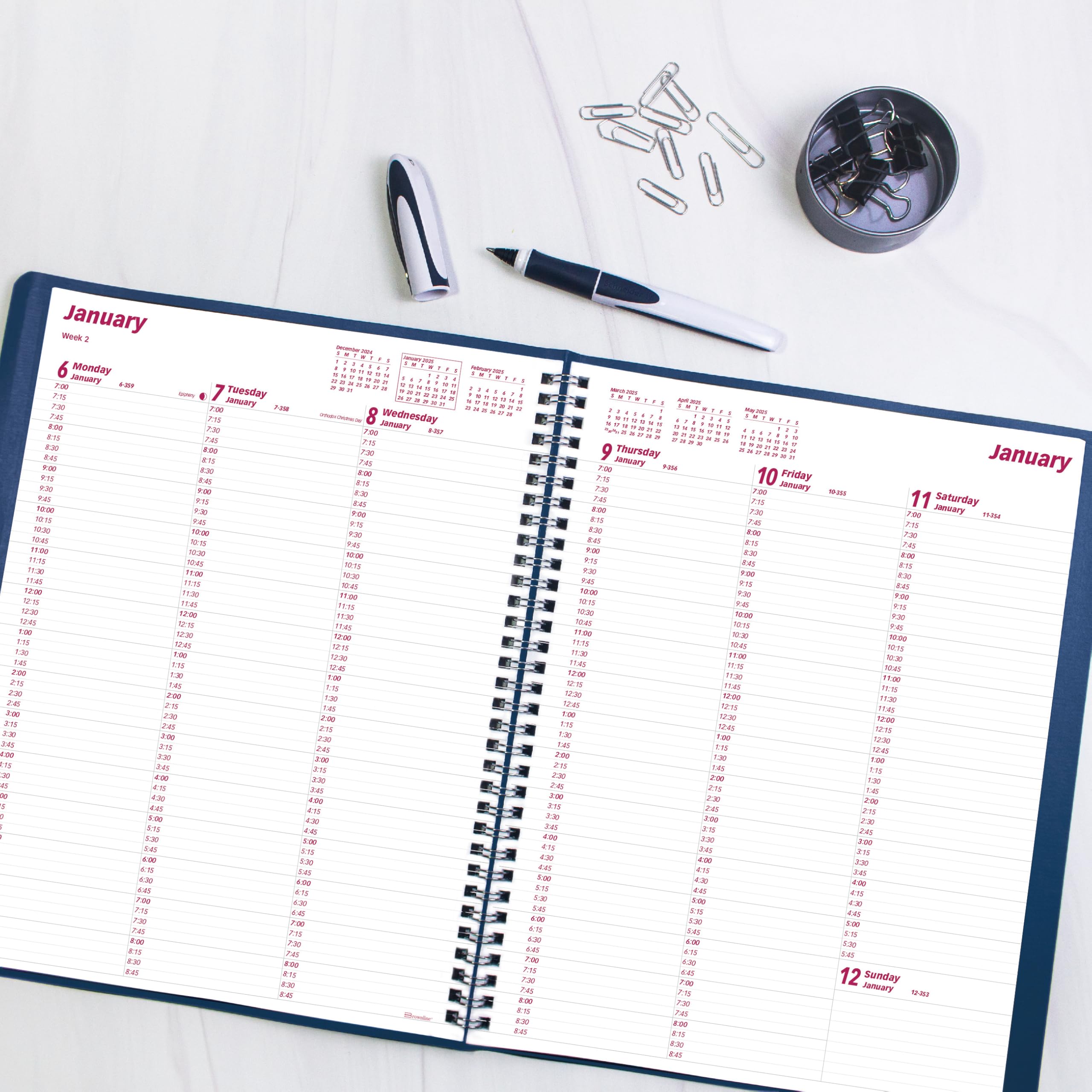 Brownline® 2025 Weekly Planner - 12 Month Appointment Book (January to December) with Twin-Wire Binding, 11