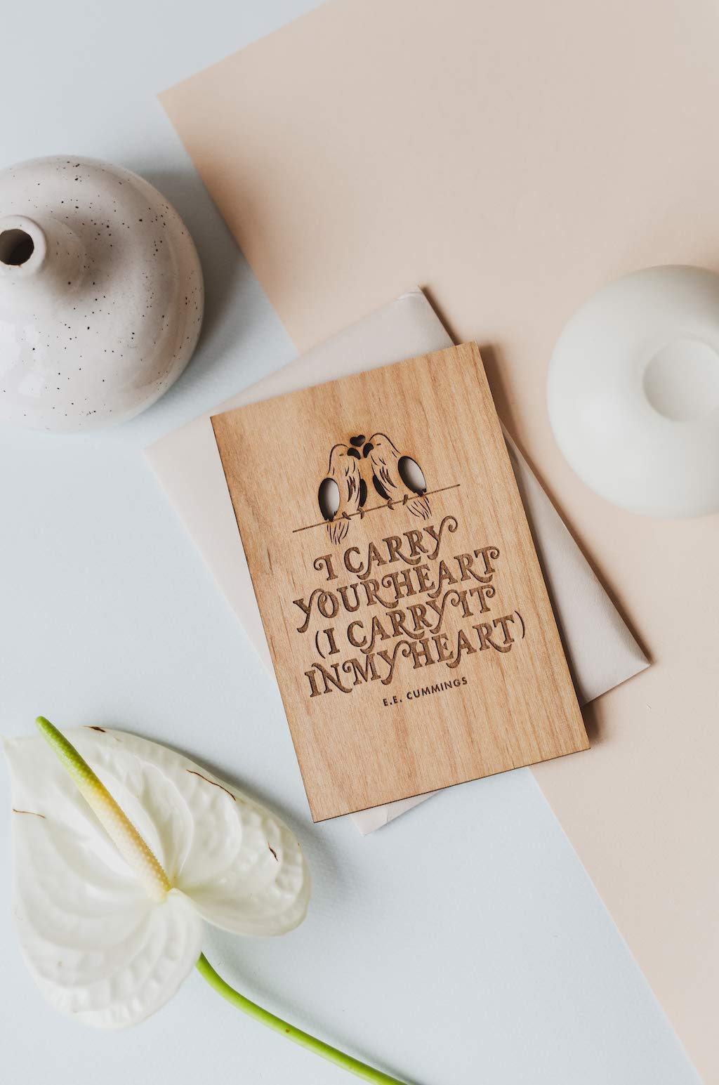 Handmade 'I Carry Your Heart' E.E. Cummings Wooden Lovebirds Card - Perfect for Anniversaries, Weddings, Birthdays & Romantic Gifts | Ideal for Couples, Valentine's Day & Special Occasions