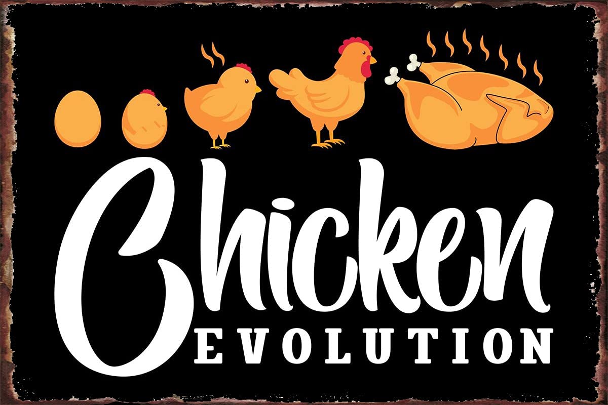 Vintage Chicken Evolution Retro Tin Sign - 12x8 Inch Metal Wall Art Decor for Man Cave, Cafe, Pub, Restaurant, Garage & Bedroom - Perfect for Home, Club & Office Decor