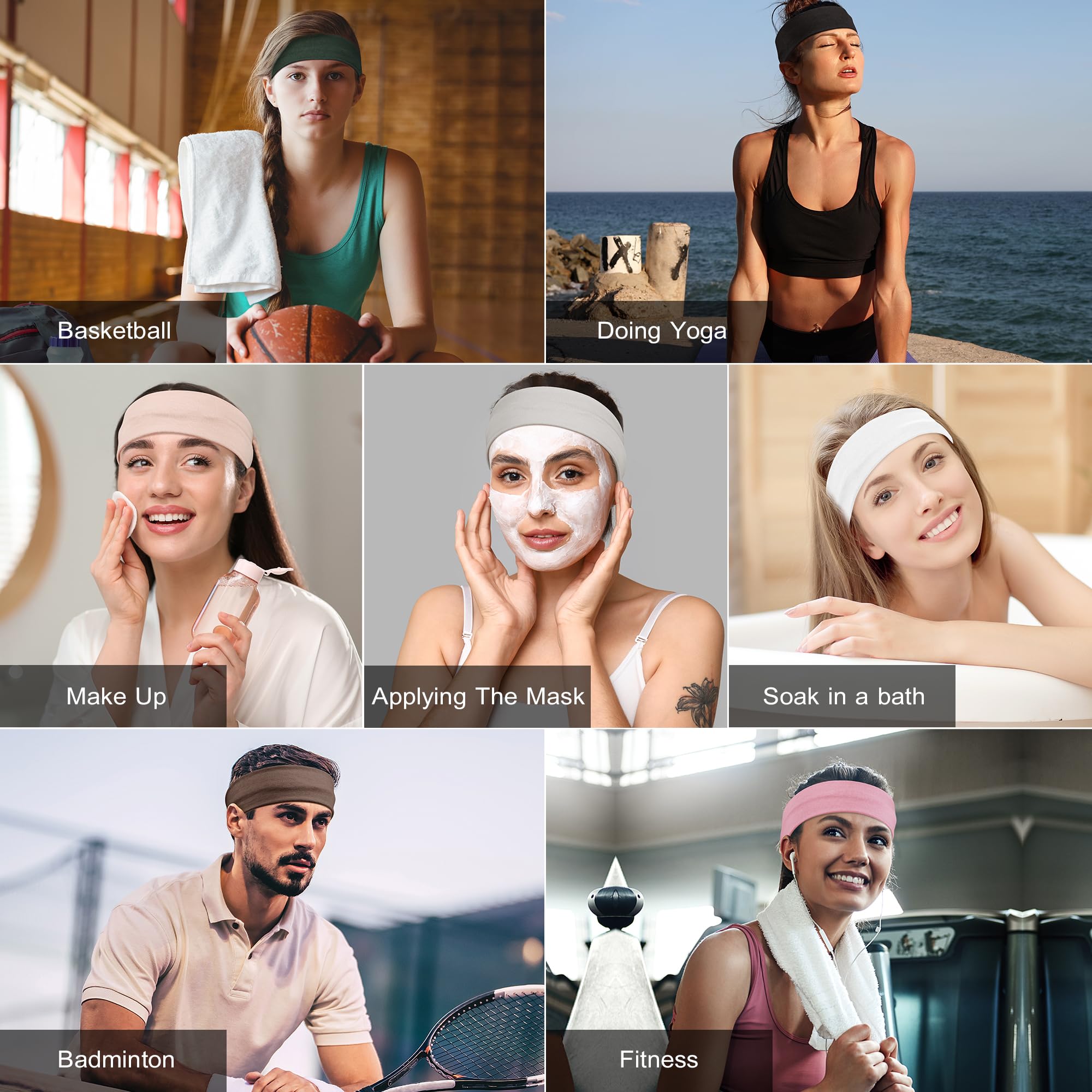 Non-Slip Headbands for Women - Soft Stretchy Cotton Sports Hair Bands for Yoga, Running & Outdoor Activities - 8 Pack Women's Workout Headwear for Gym, Jogging & Fitness Training