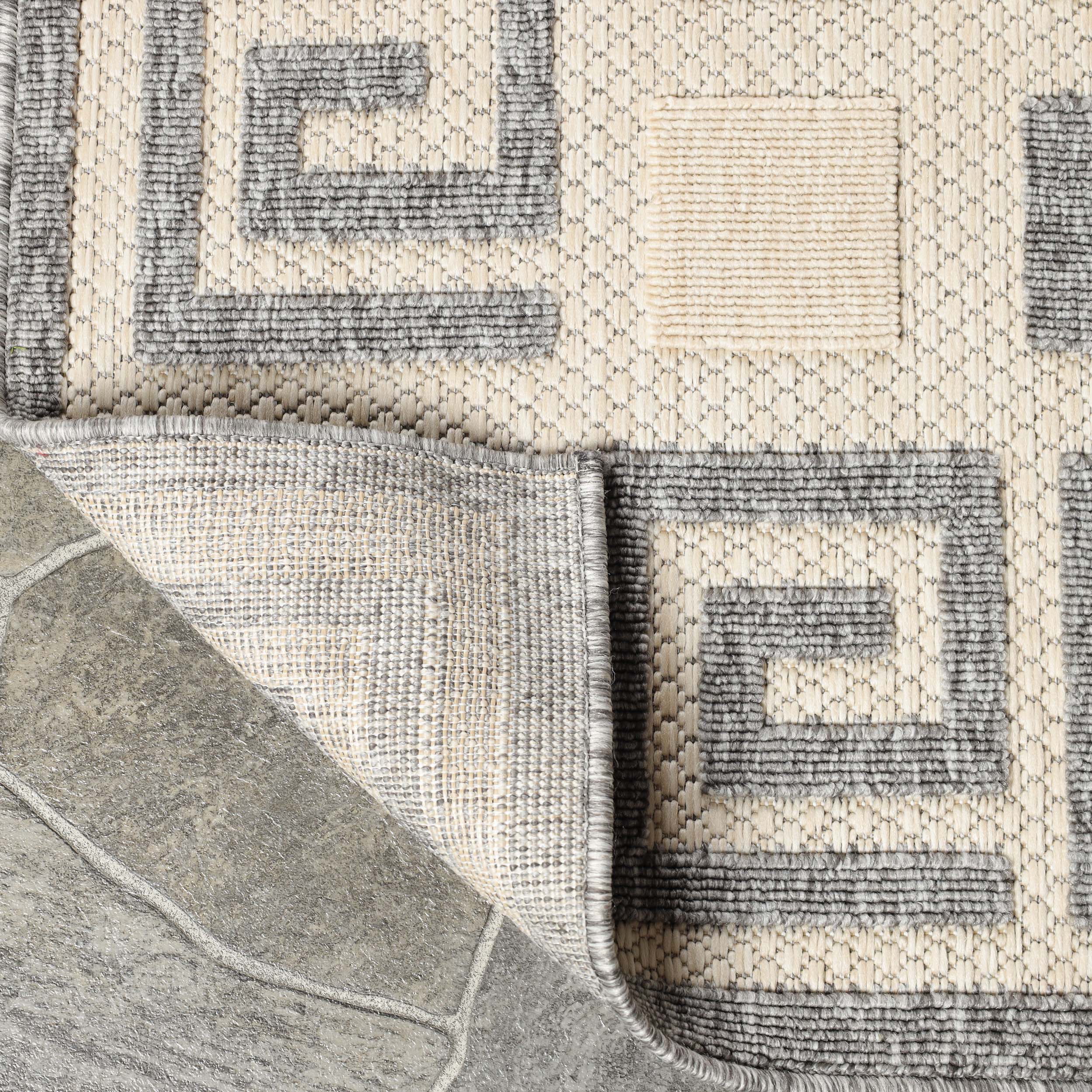 Modern Geometric Greek Key Pattern Rug - Non-Slip Indoor Outdoor Area Carpet for Living Room, Bedroom, Patio & Deck - Soft & Durable Home Decor