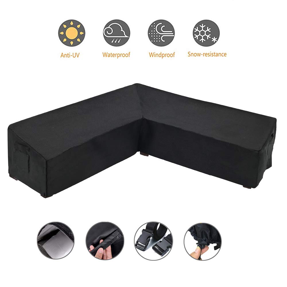 Premium Waterproof Outdoor Sectional Sofa Covers - All Weather Protection, V-Shaped Design, 100 x 33.5 x 31 Inches, Black - Perfect for Patio Furniture, Deck, Garden & Backyard Use