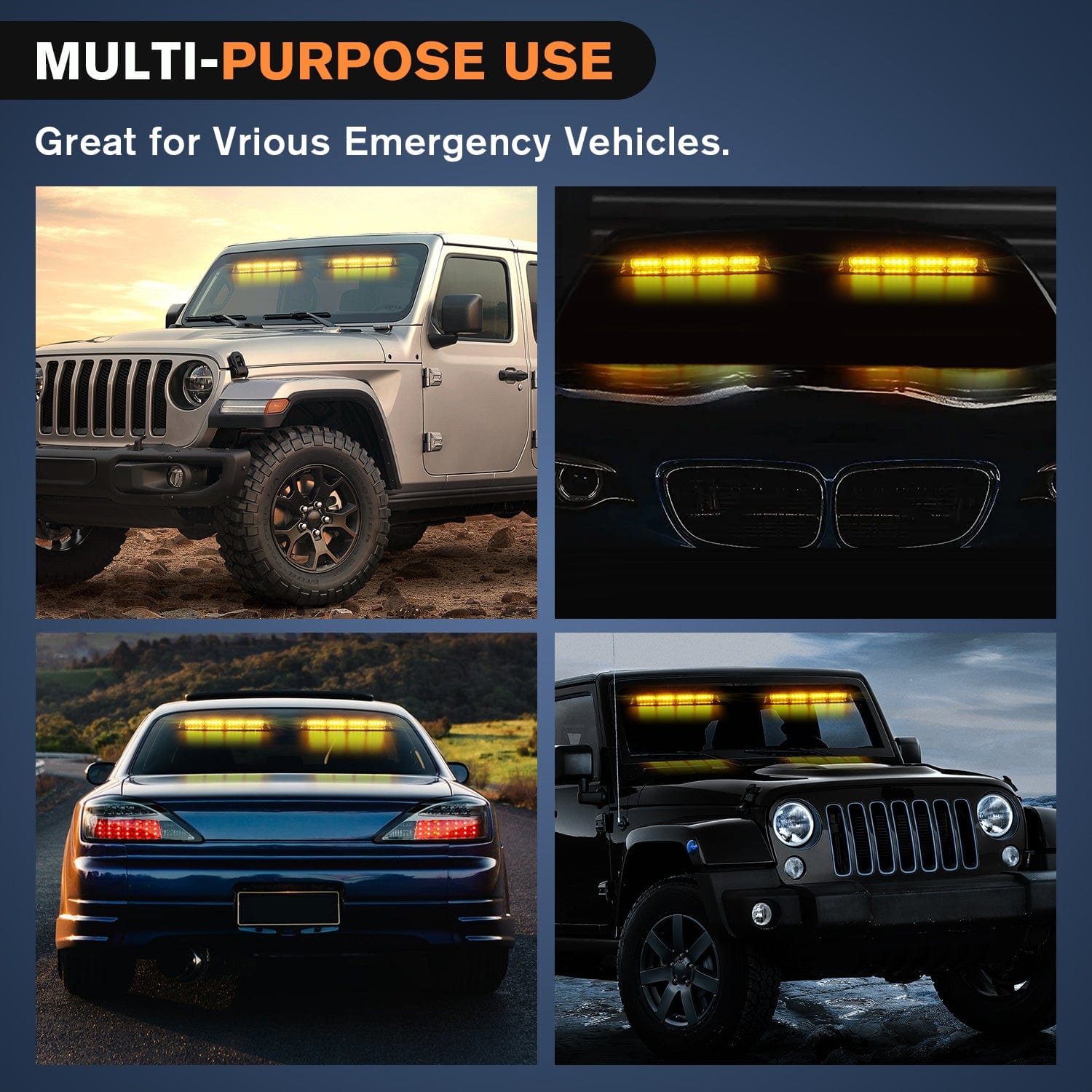 32 LED Amber Emergency Dash Strobe Lights with Controller & Suction Cups - High Visibility Warning Lights for Trucks, Emergency Vehicles & Off-Road Safety
